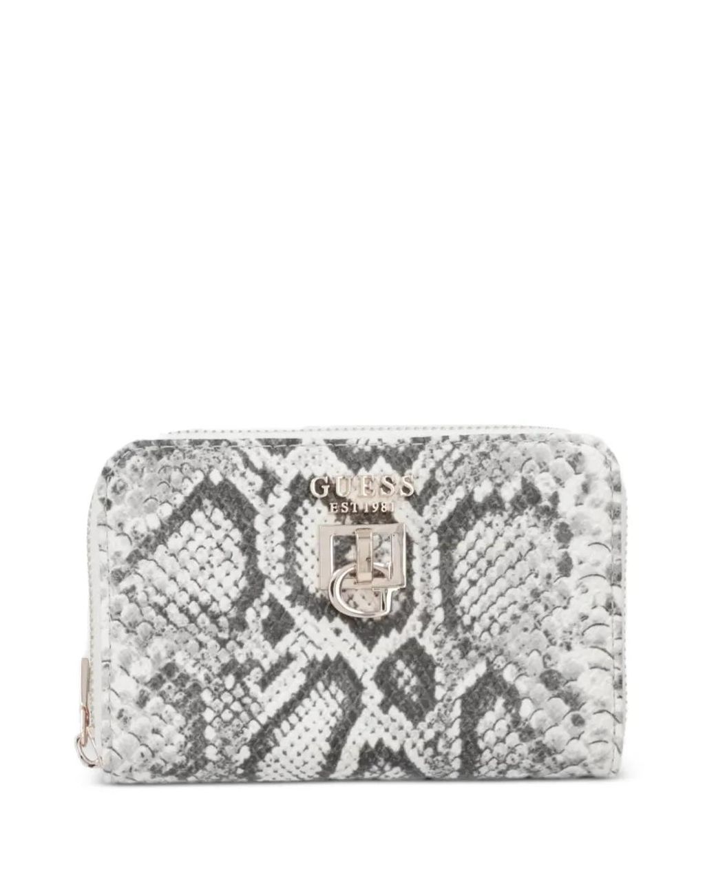 Guess Gray Bianca Snake-Effect Logo-Plaque Wallet