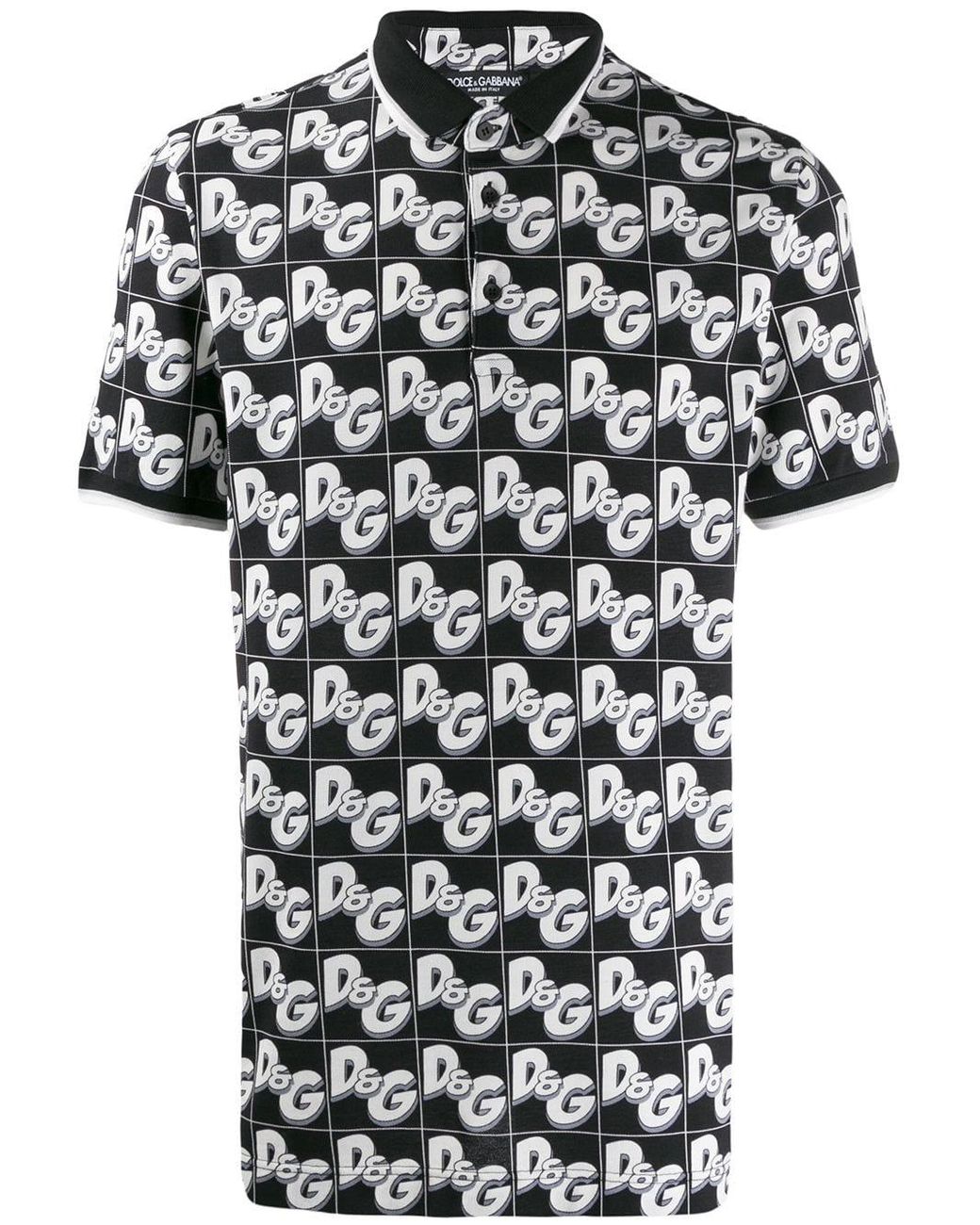 Dolce & Gabbana Cotton Patterned Polo Shirt in White/Black (Black) for ...