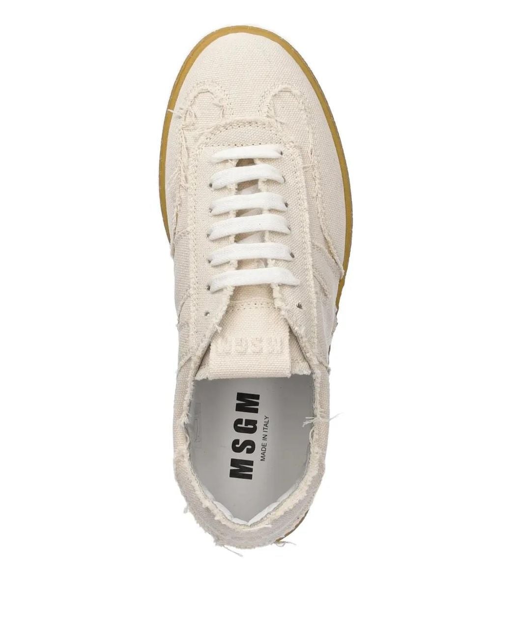 MSGM White Frayed-Detail Sneakers