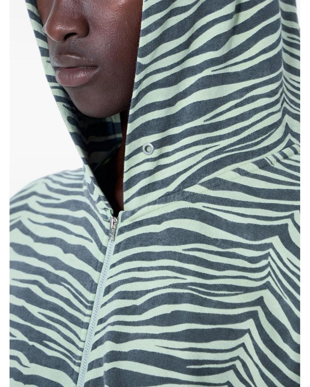 Visvim Blue Zebra-Pattern Zip-Up Hoodie for men