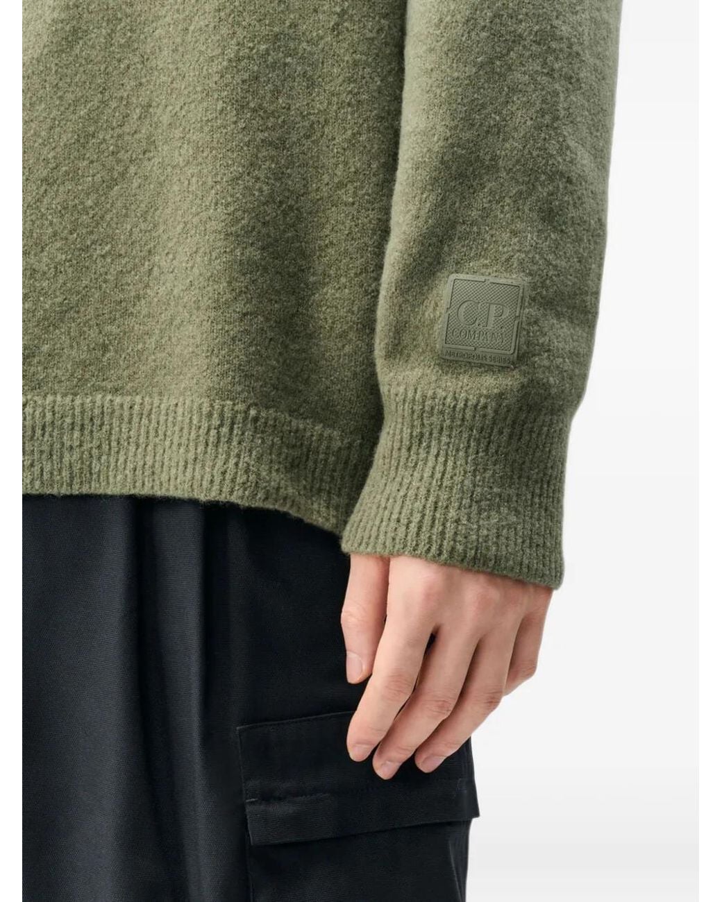 C P Company Green Metropolis Series Bouclè Extrafine Merino Crewneck Logo Sweater for men