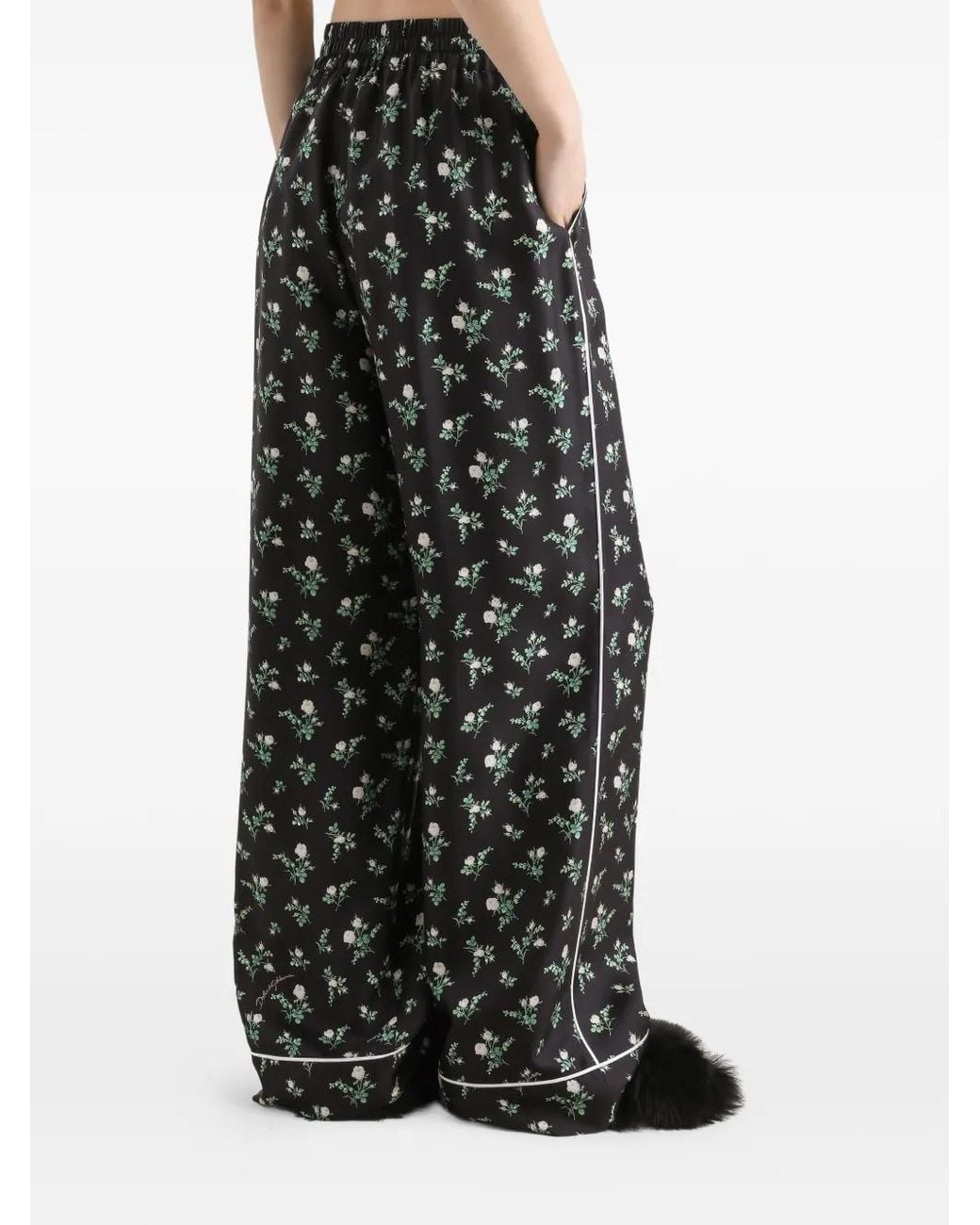 Dolce & Gabbana Black Roses And Lilies Of The Valley-Print Twill Vanity Trousers