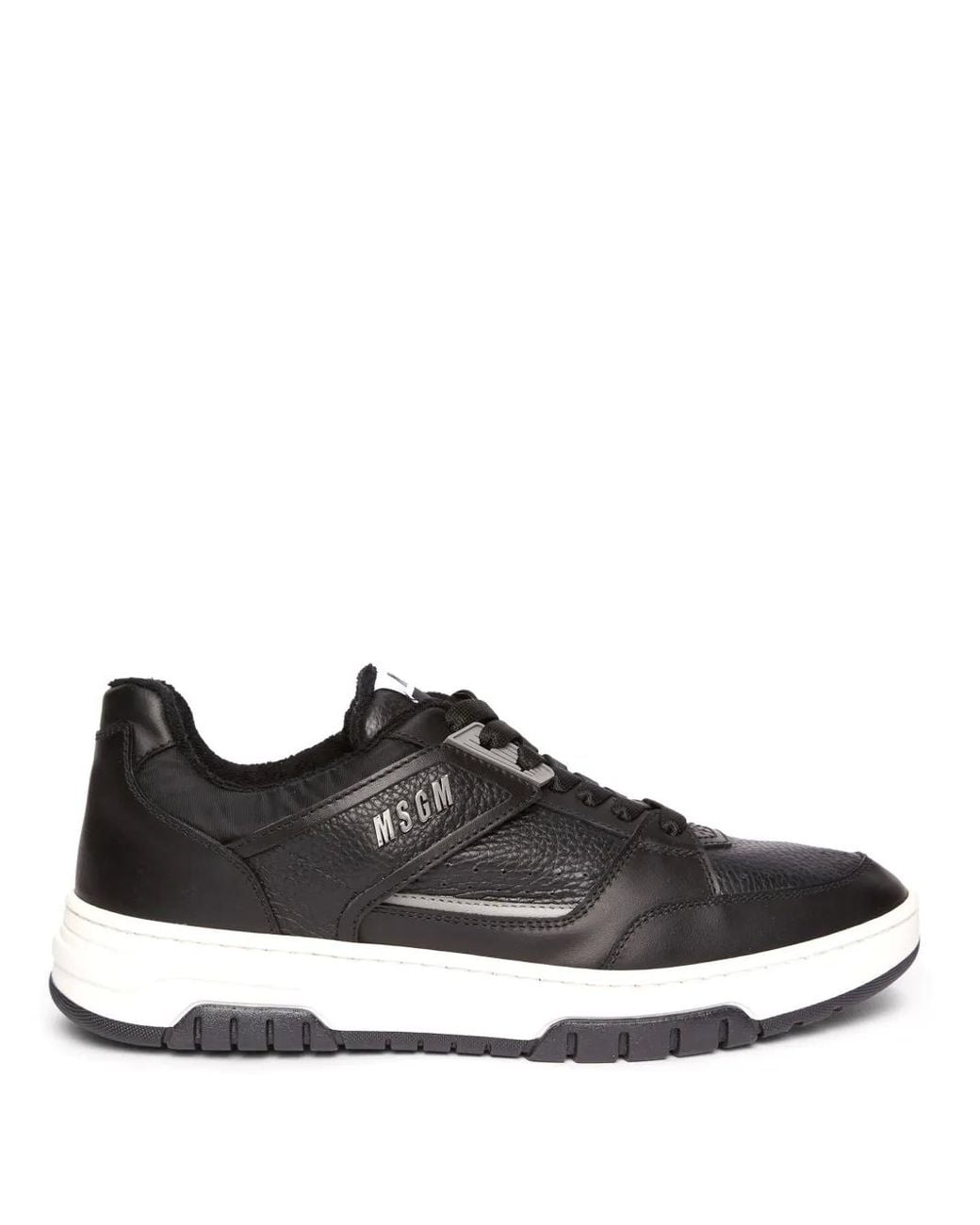 MSGM Black Panelled Leather Sneakers for men