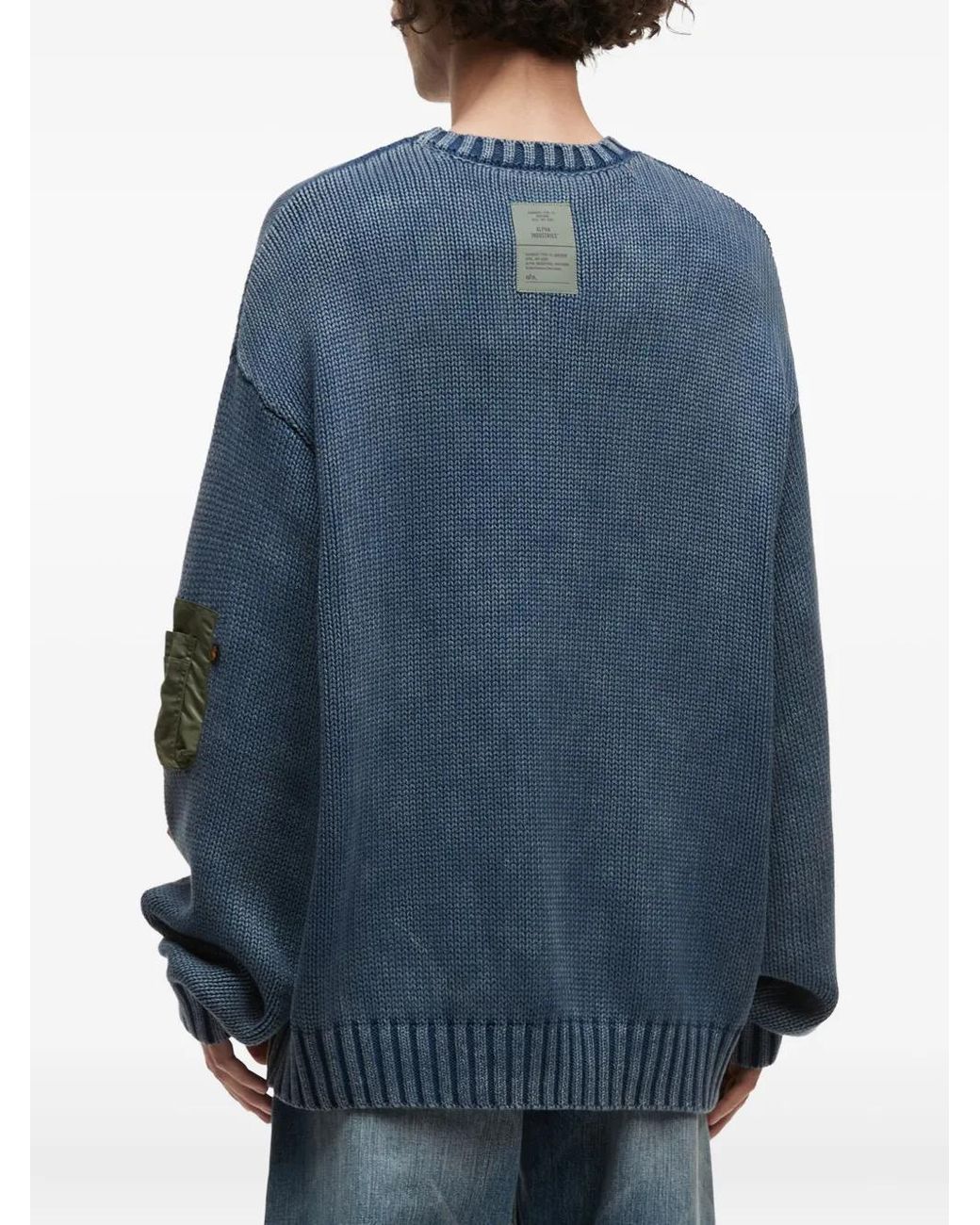 Alpha Industries Blue Pocket-Patch Crew-Neck Sweater for men