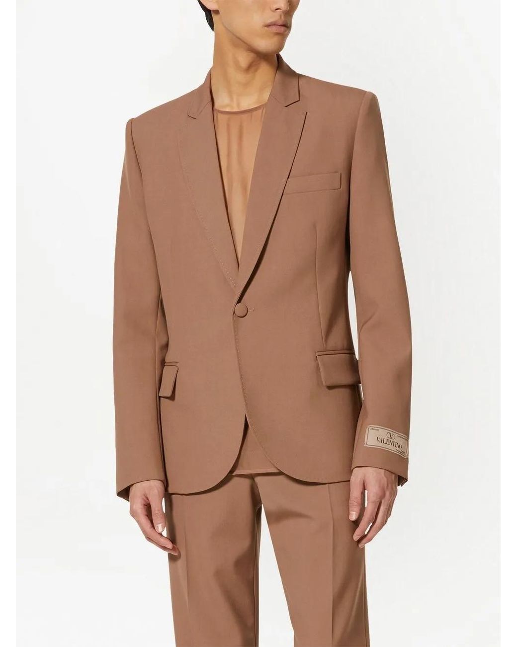 Valentino Garavani Brown Logo-Patch Single-Breasted Blazer for men