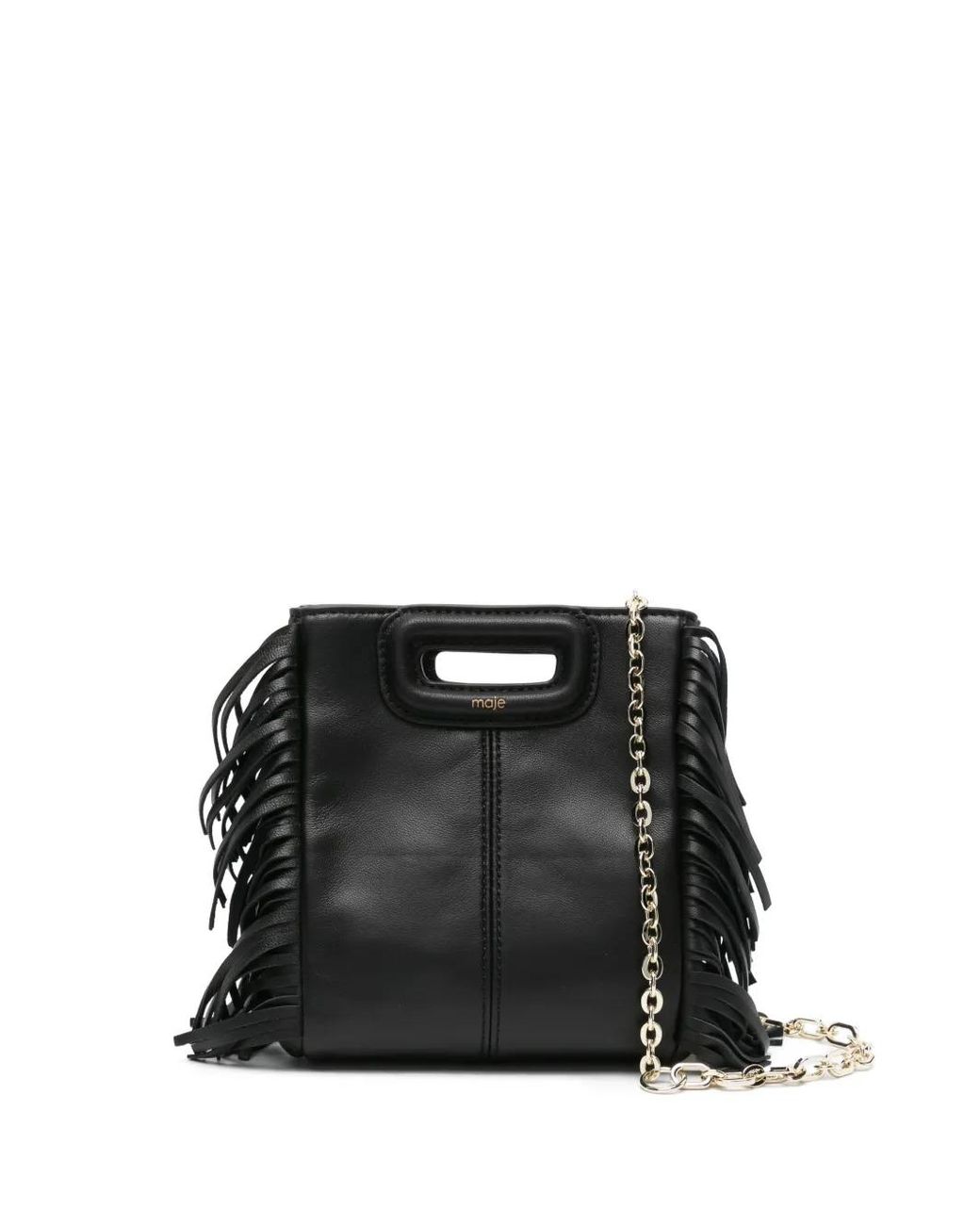 Bolso Shopper De Piel Con Flecos Maje de color Black