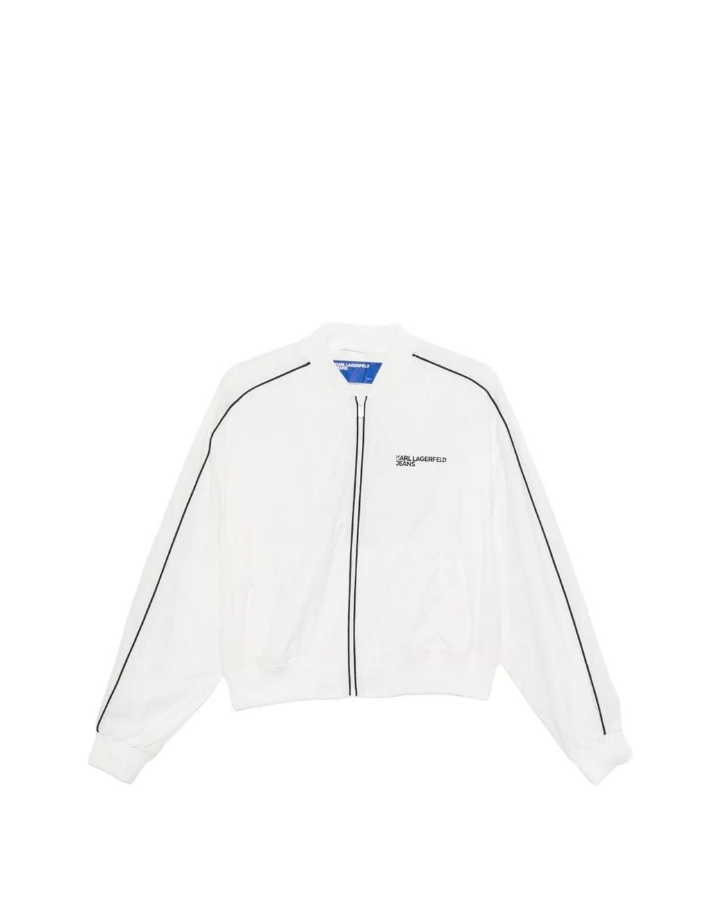 Karl Lagerfeld White Cropped Bomber Jacket With Piping