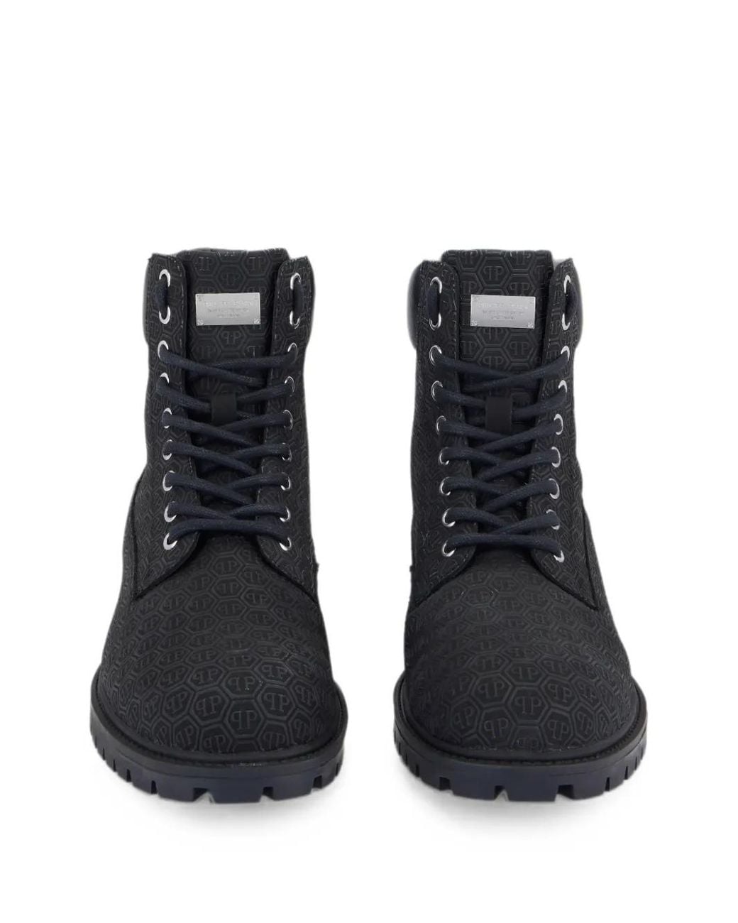 Philipp Plein Black Nubuck Leather Mid Boots Monogram for men