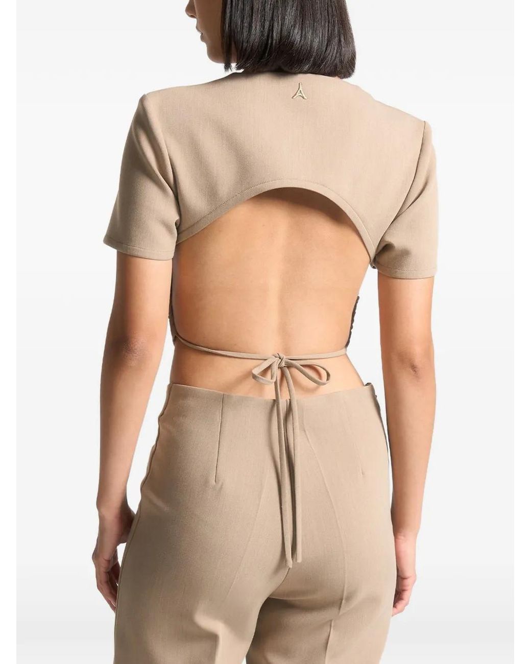 Manière De Voir Natural Curved-Hem Backless Top With Tie