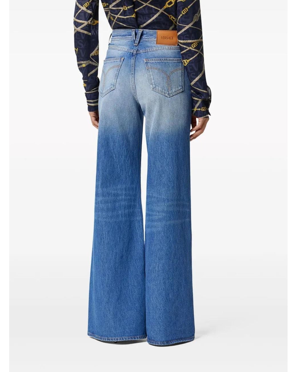 Versace Blue Medusa-Button Flared Denim Jeans