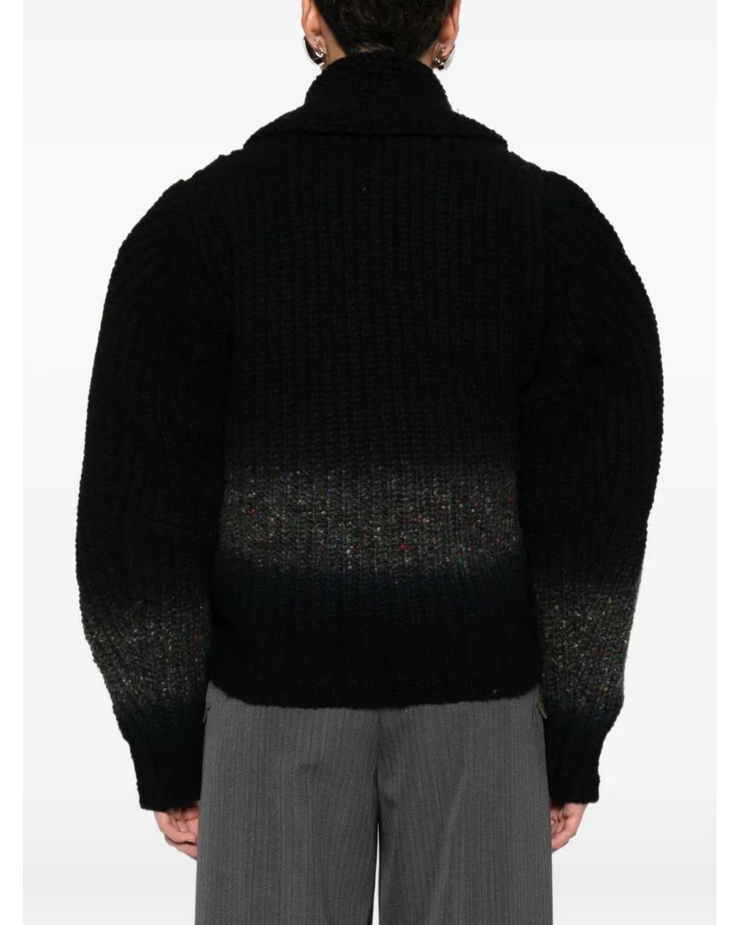 Sacai Black Zip-Front Speckled Cardigan