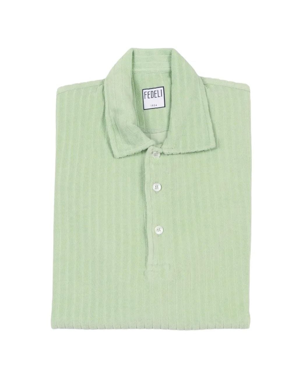 Fedeli Green Ribbed-Knit Polo Shirt for men