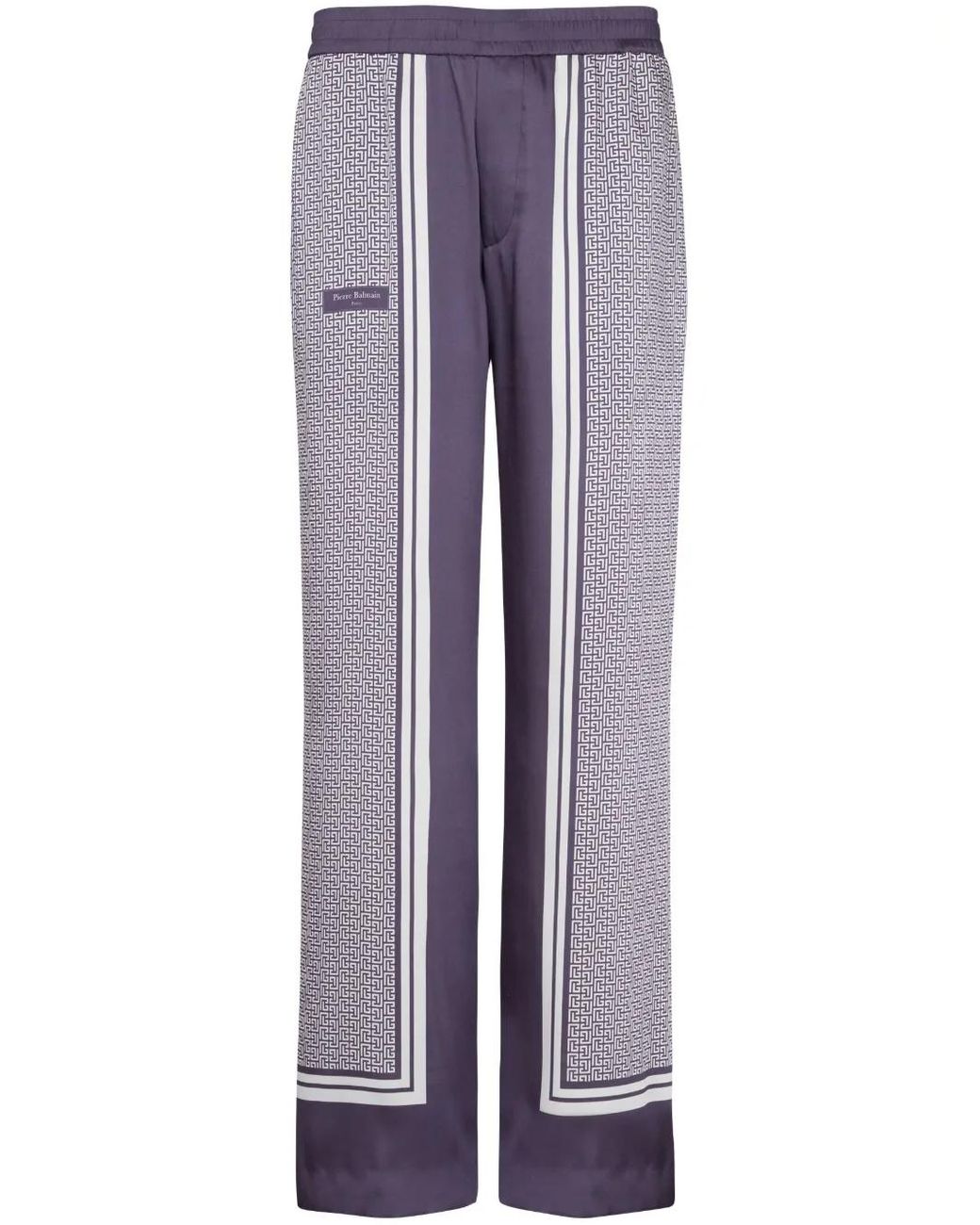 Balmain Purple Vertical-Print Straight-Leg Trousers for men