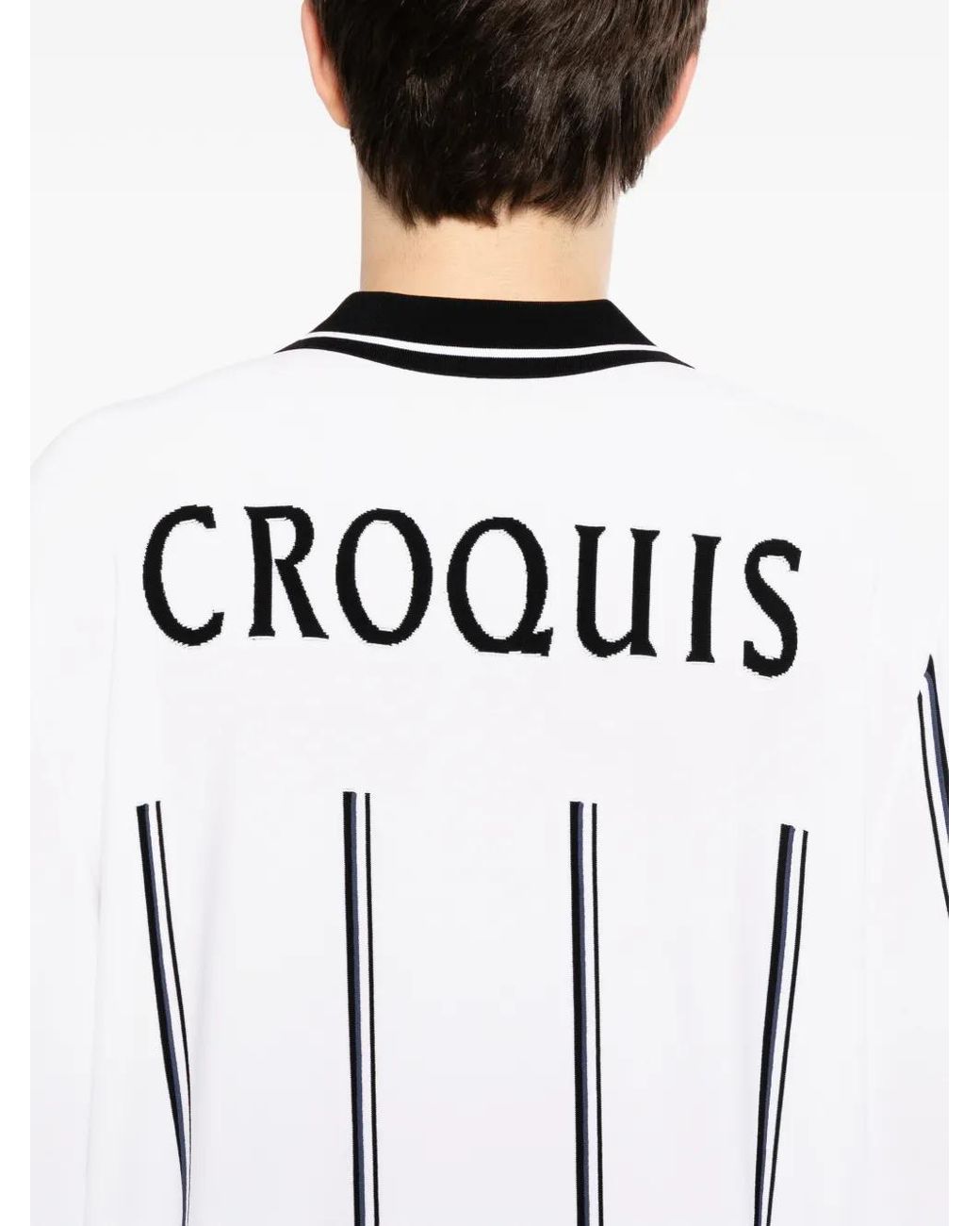 CROQUIS White Striped Polo-Collar Sweatshirt for men