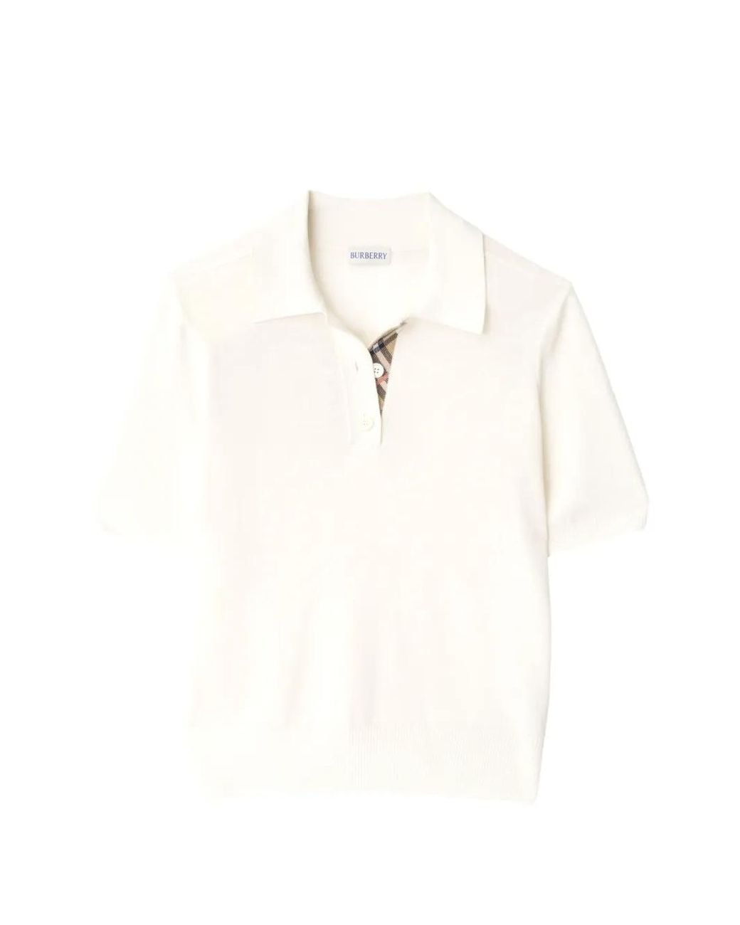 Burberry White Check-Trim Polo Top