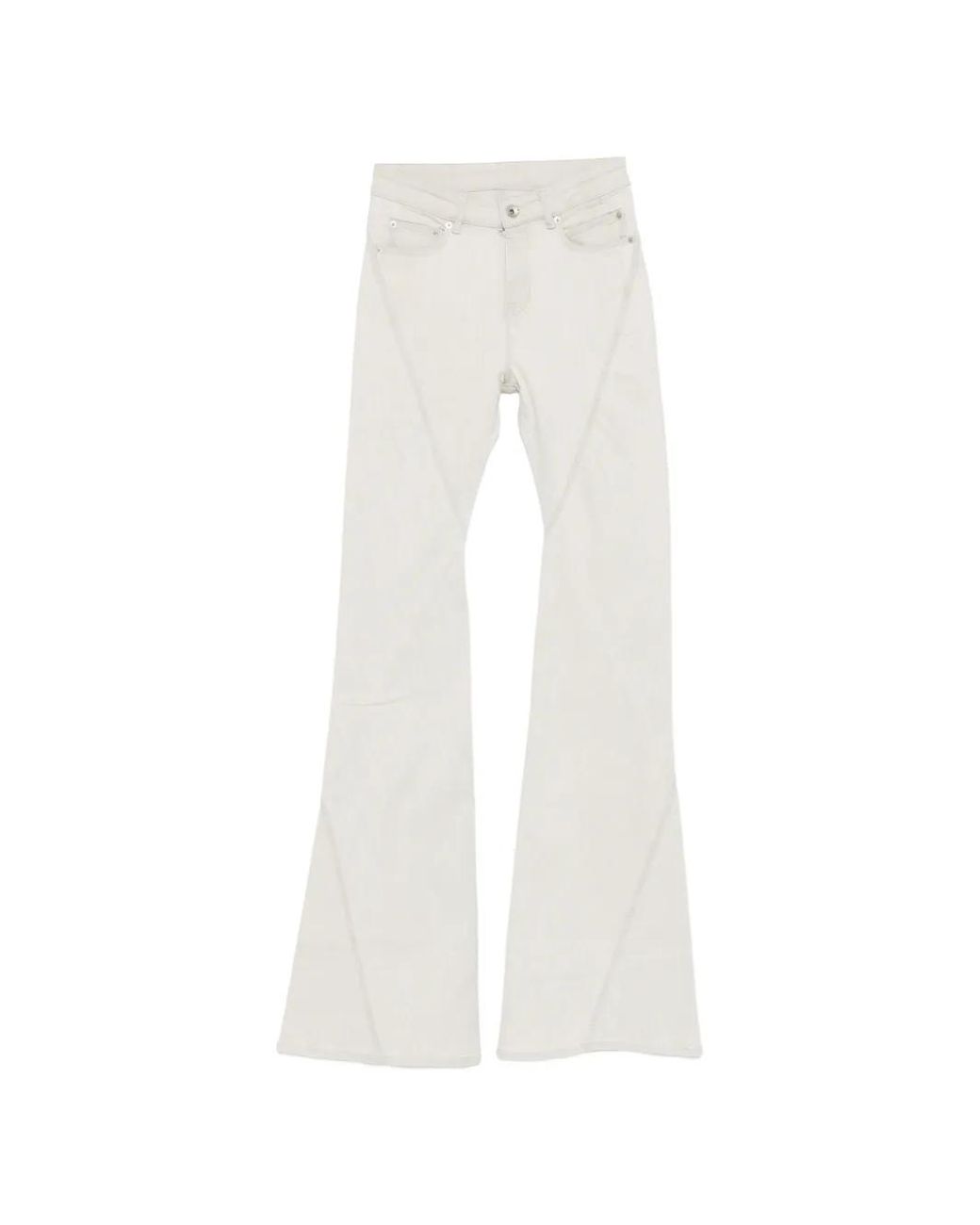 Rick Owens White Bias Zip-Up Flared Jeans