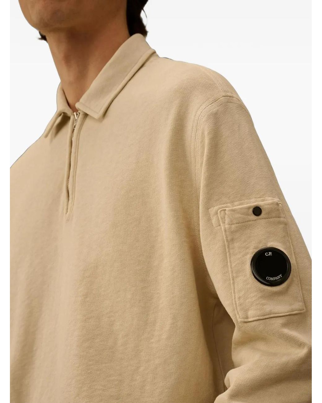 C P Company Natural Lens-Detail Quarter-Zip Sweatshirt for men