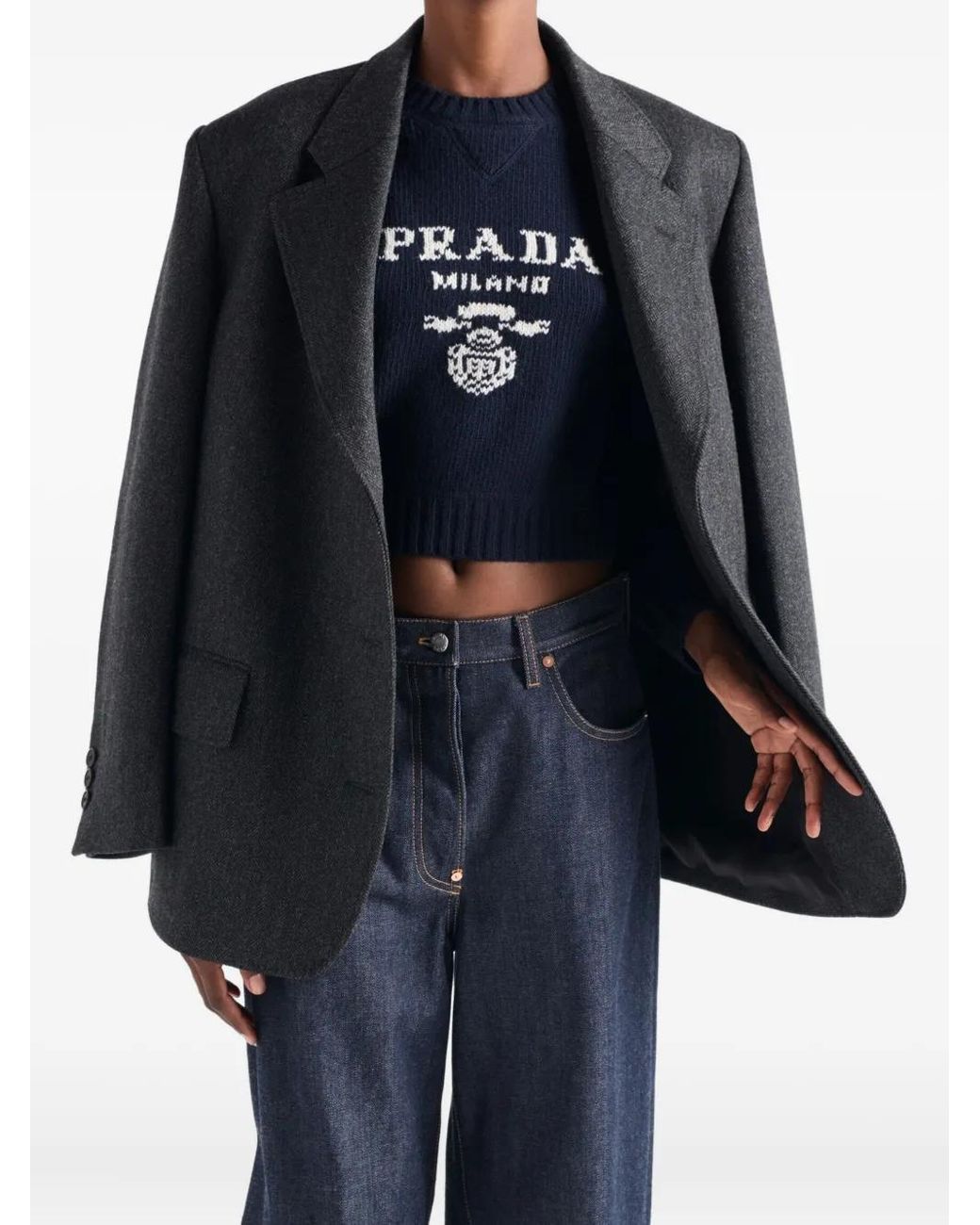 Prada Blue Gerippter Intarsien-Pullover