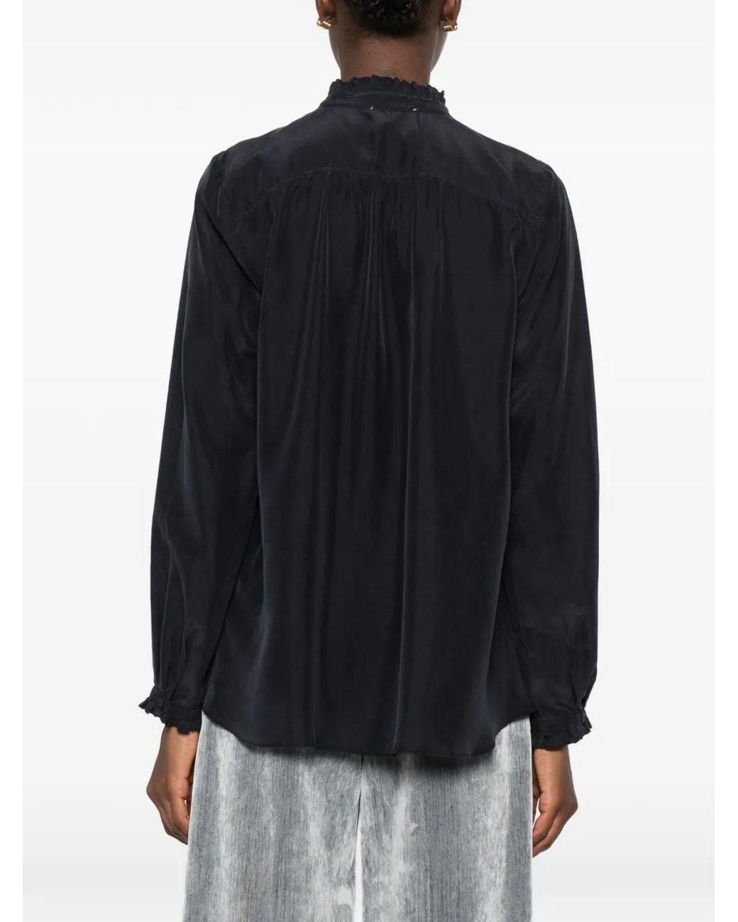 Forte_forte Black Ruffled-Trim Long-Sleeve Blouse