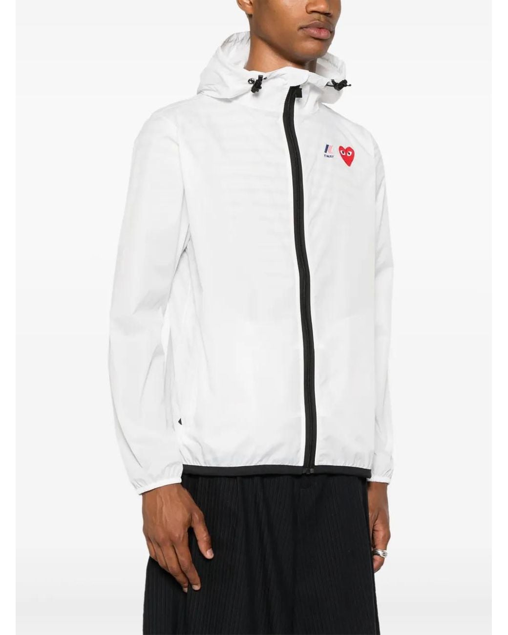 COMME DES GARÇONS PLAY White K-Way Full Zip Jacket Emblem