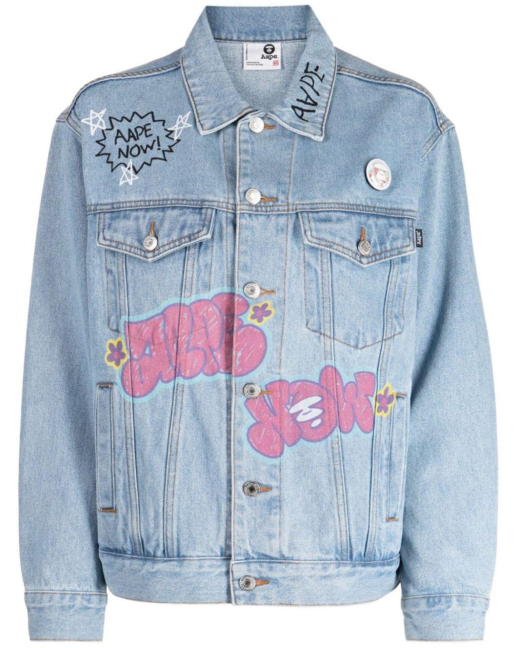 A Bathing Ape Graffiti-print Buttoned Denim Jacket in Blue | Lyst UK