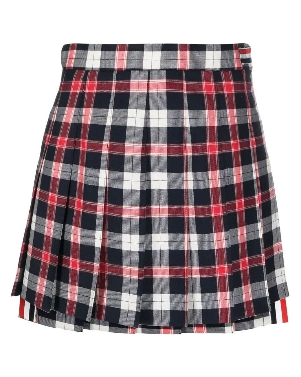 Thom Browne Pleated Plaid Mini Skirt With Structured Waistband