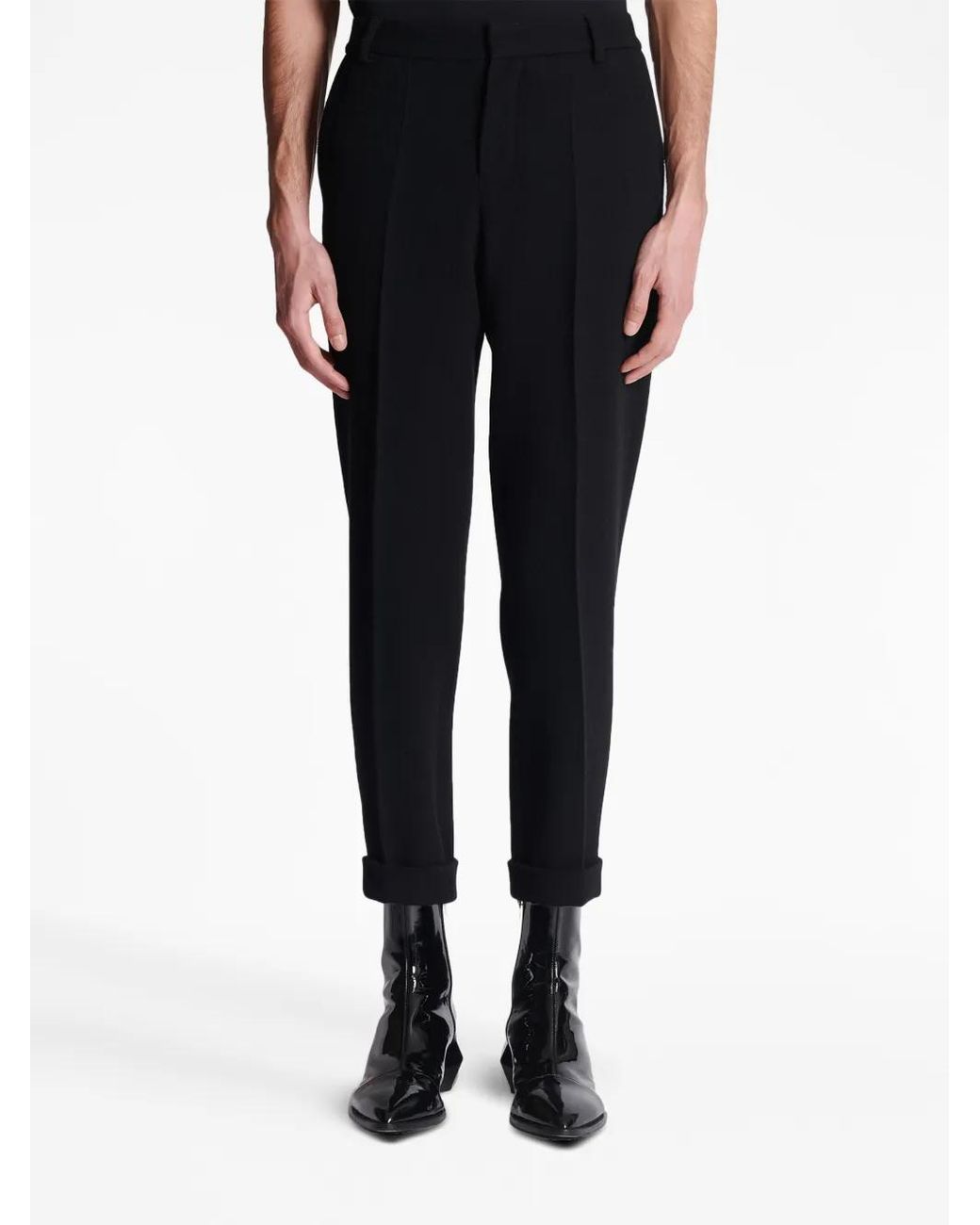 Balmain Black Tapered Cropped Trousers for men
