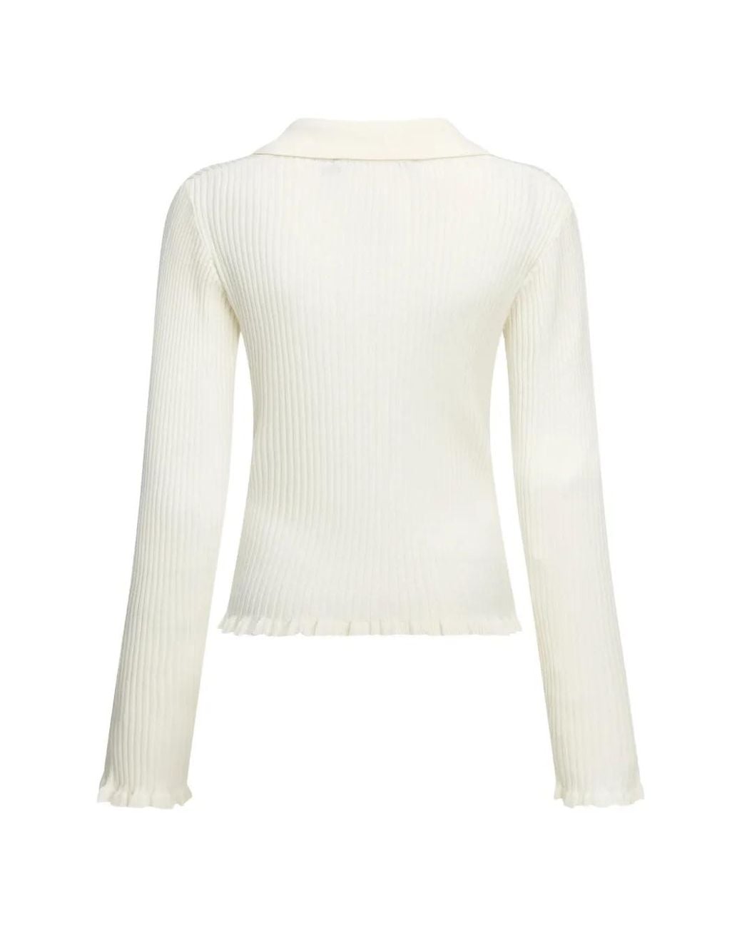 Karl Lagerfeld White Ribbed-Knit Ruffled-Hem Top