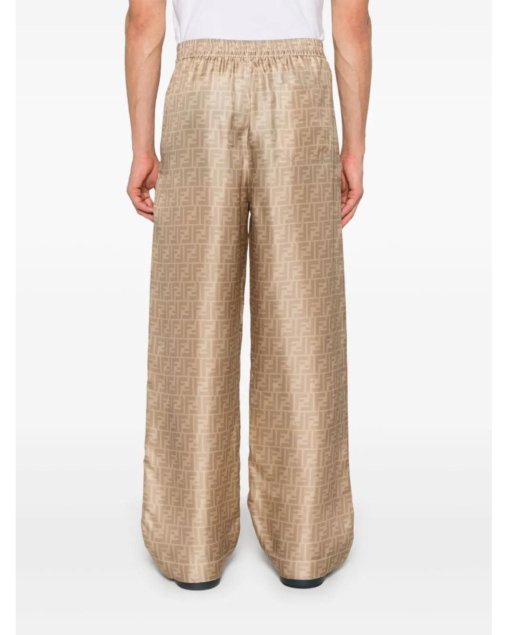 Fendi Natural Ff Silk Trousers for men