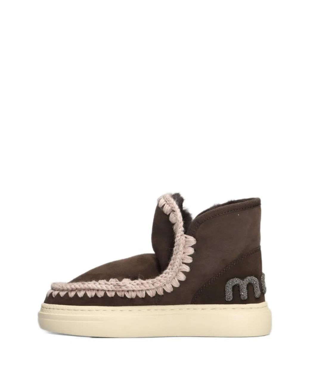 Mou Brown Eskimo Crochet-Trim Ankle Boots