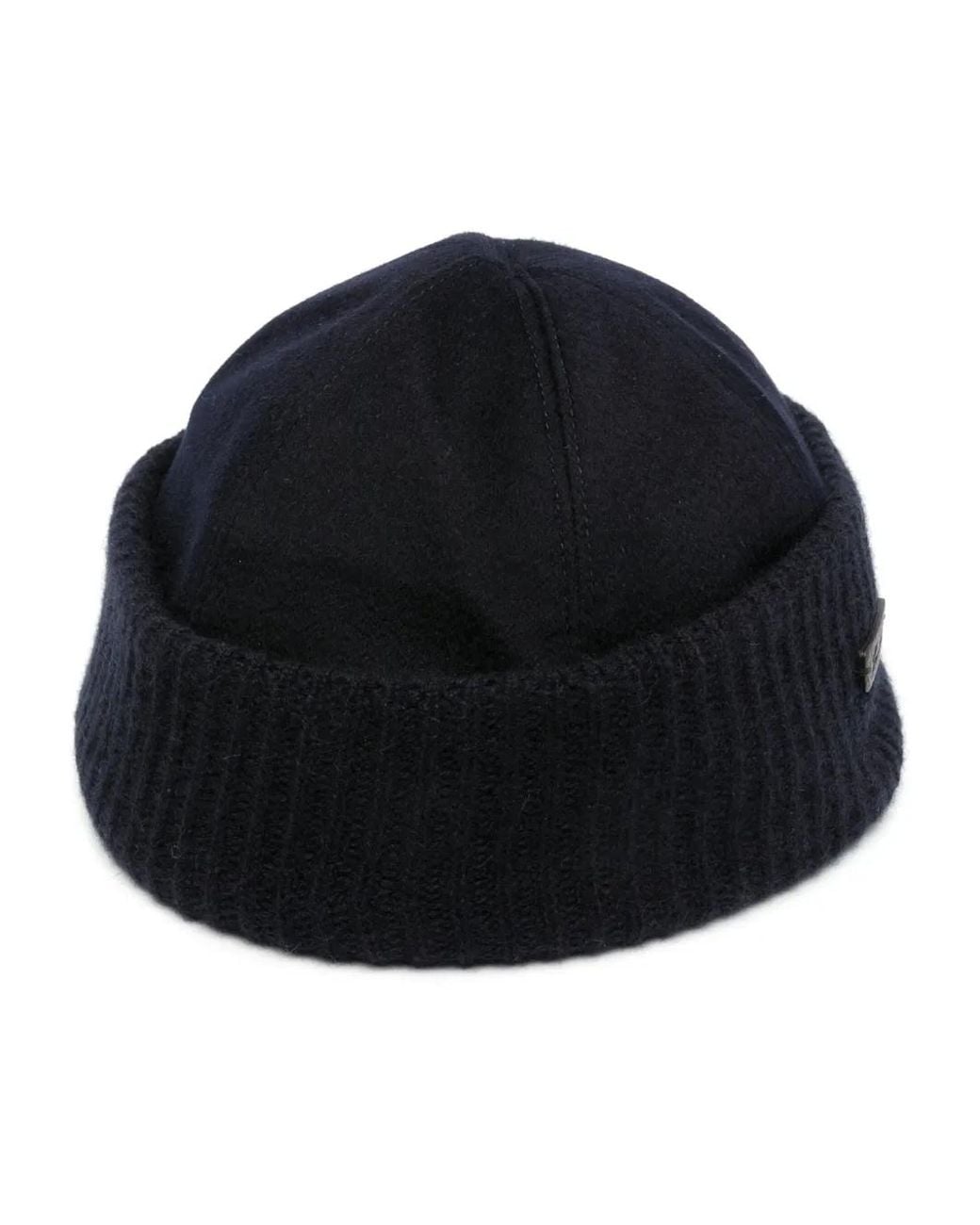 Loro Piana Blue Logo-Patch Leather Beanie for men