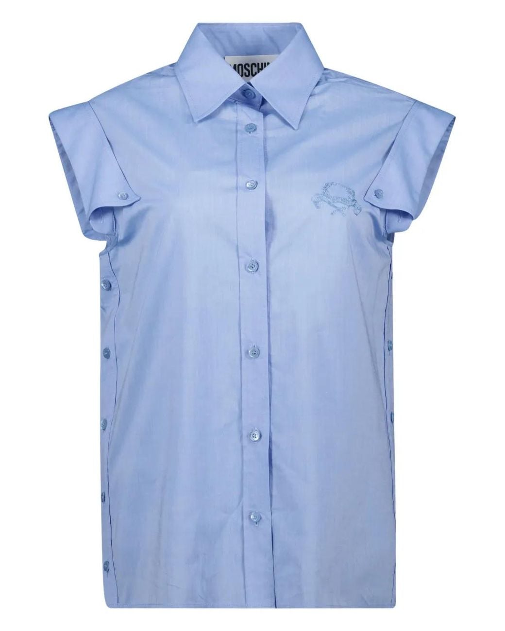 Moschino Blue Embroidered-Logo Shirt