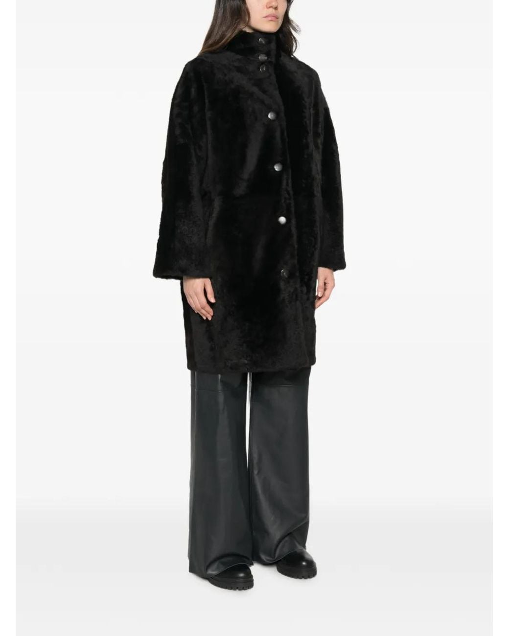 Yves Salomon Black Veste En Peau Lainée À Design Réversible