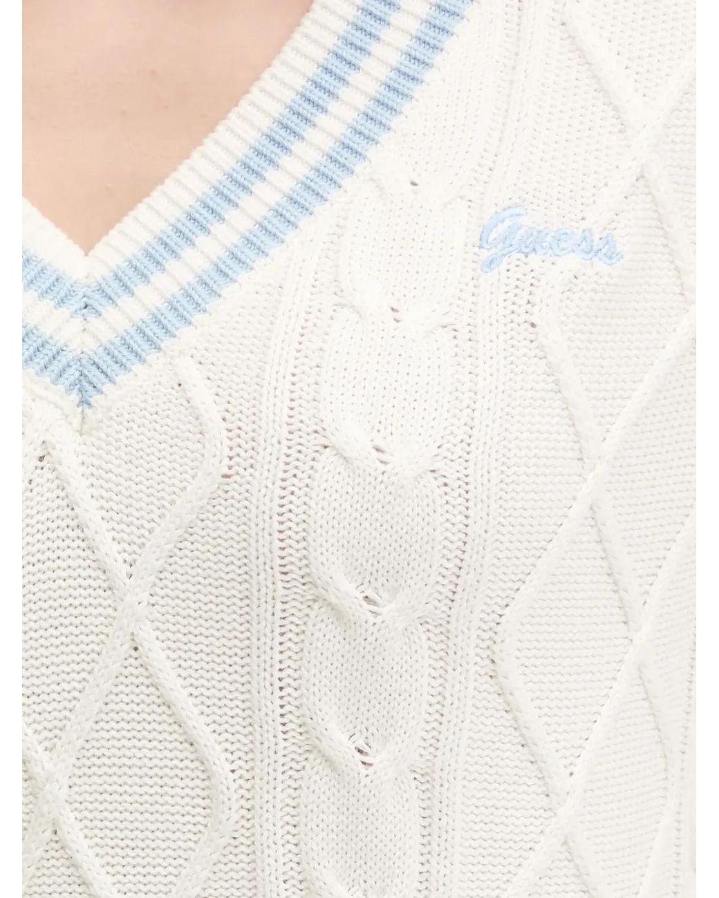 Guess Blue Striped-Trim Cable-Knit Vest