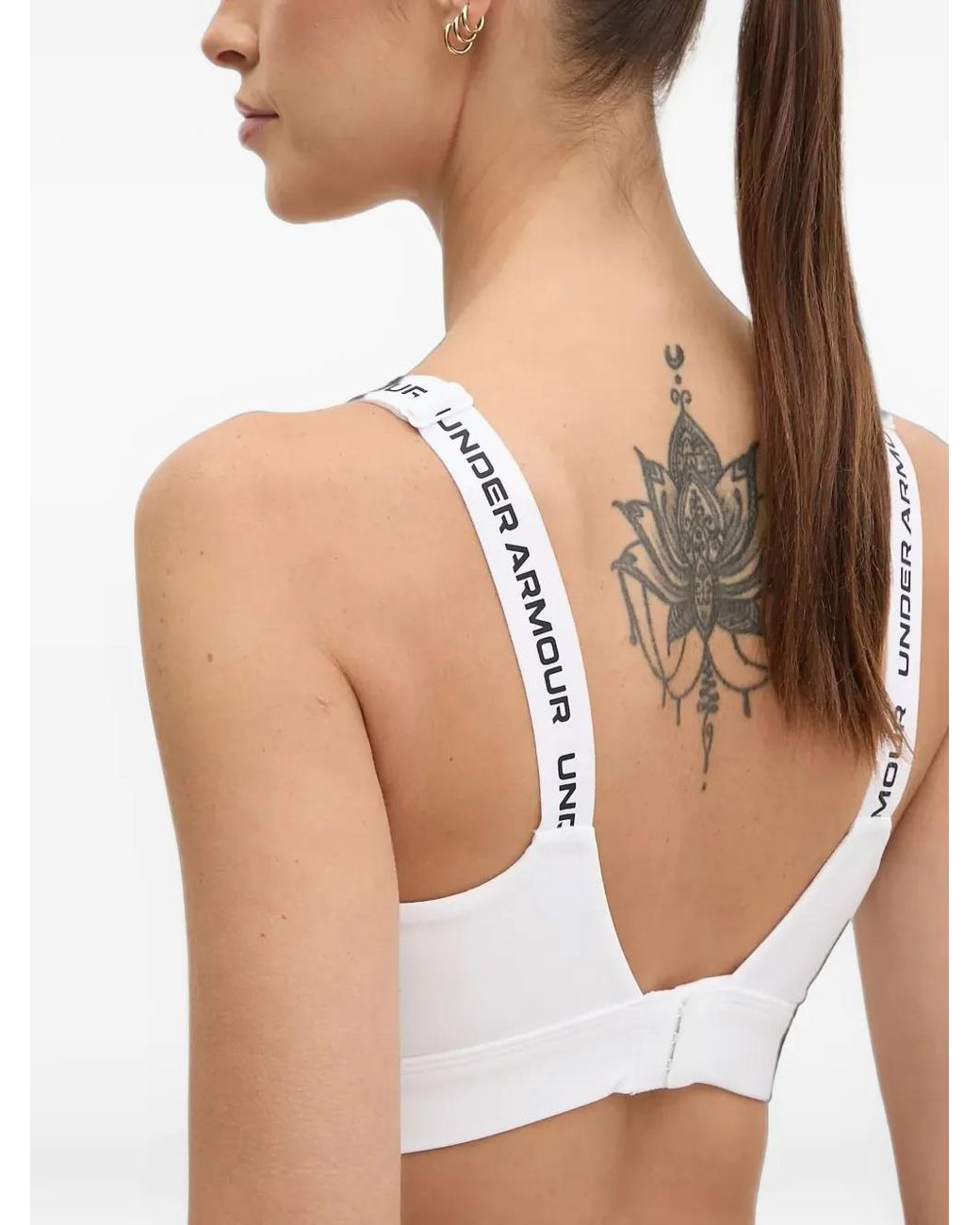 Under Armour White Infinity 2.0 High Logo-Tape Sports Bra