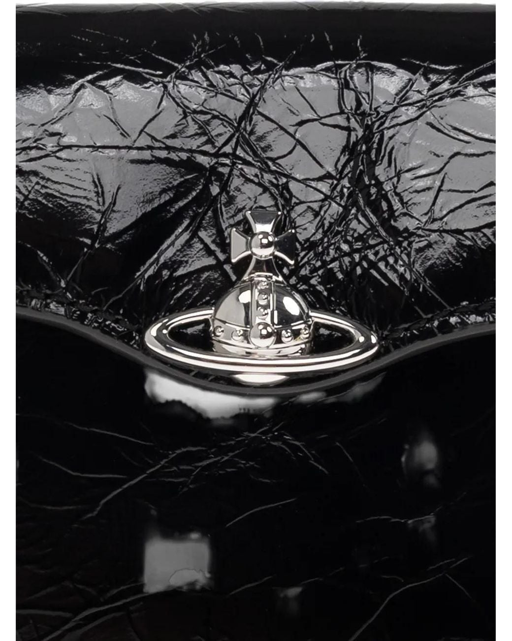 Vivienne Westwood Black Orb-Plaque Crinkled-Leather Wallet