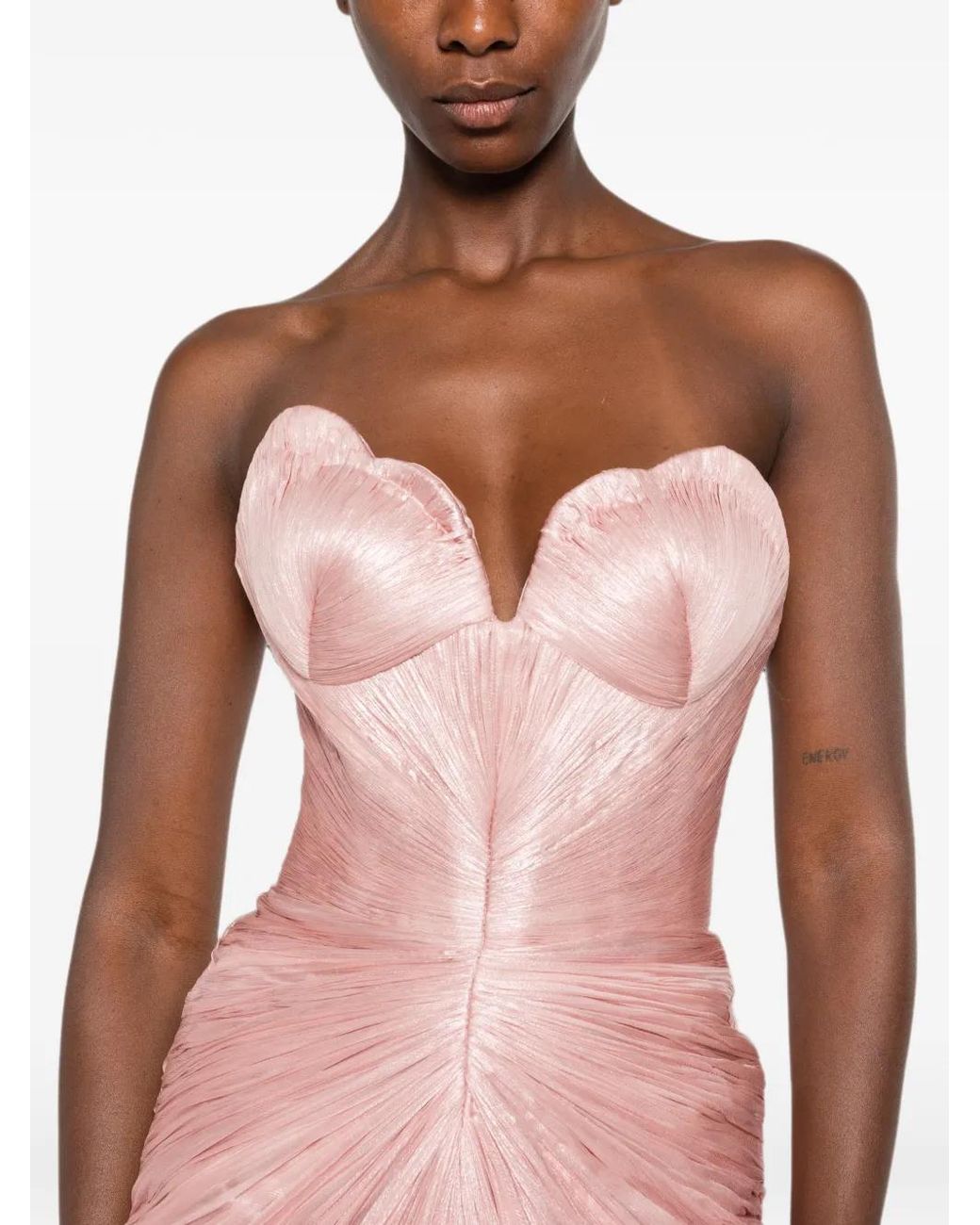 IRIS SERBAN Pink Ruched Strapless Maxi Dress