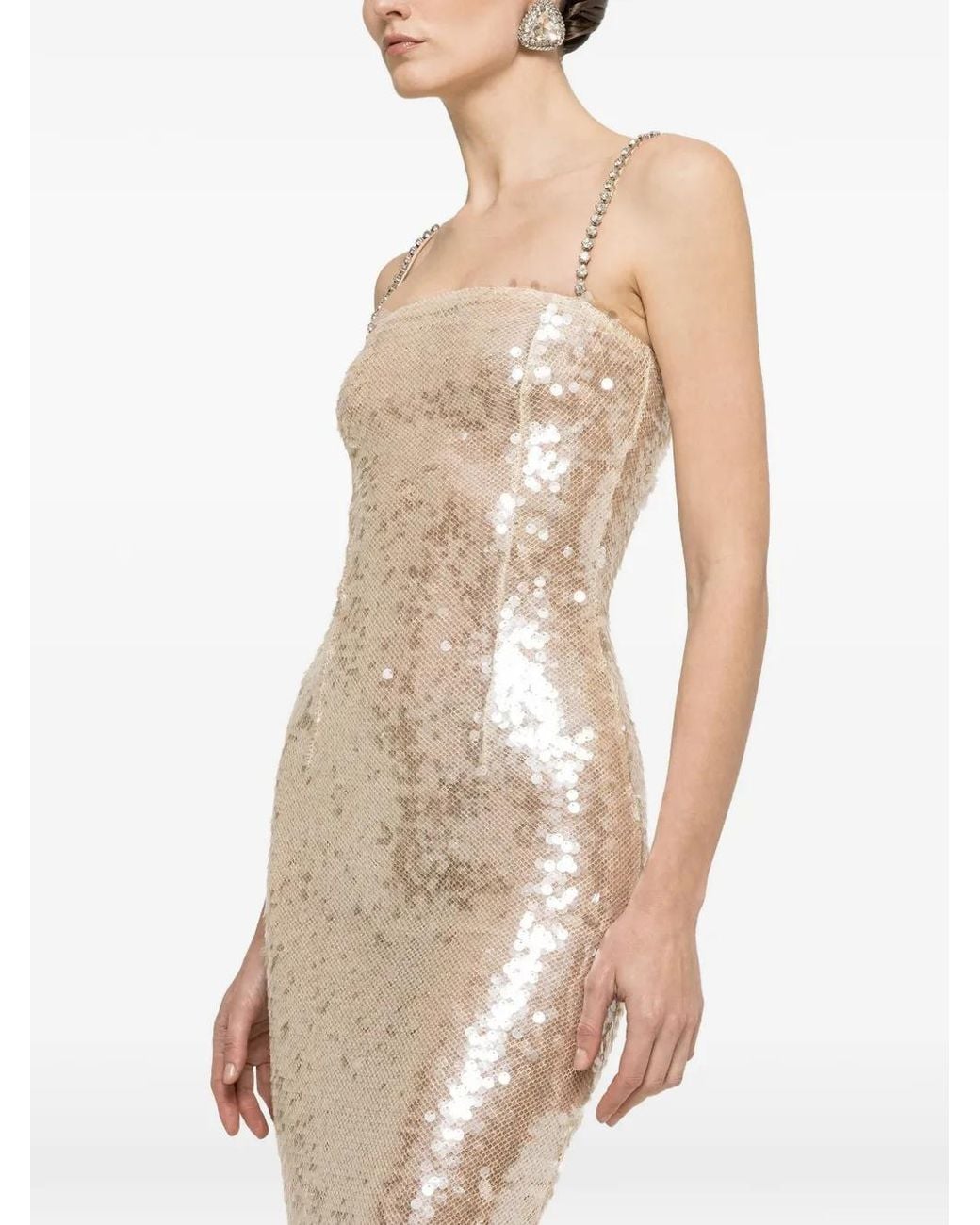 Nissa Natural Sequined Midi Dress