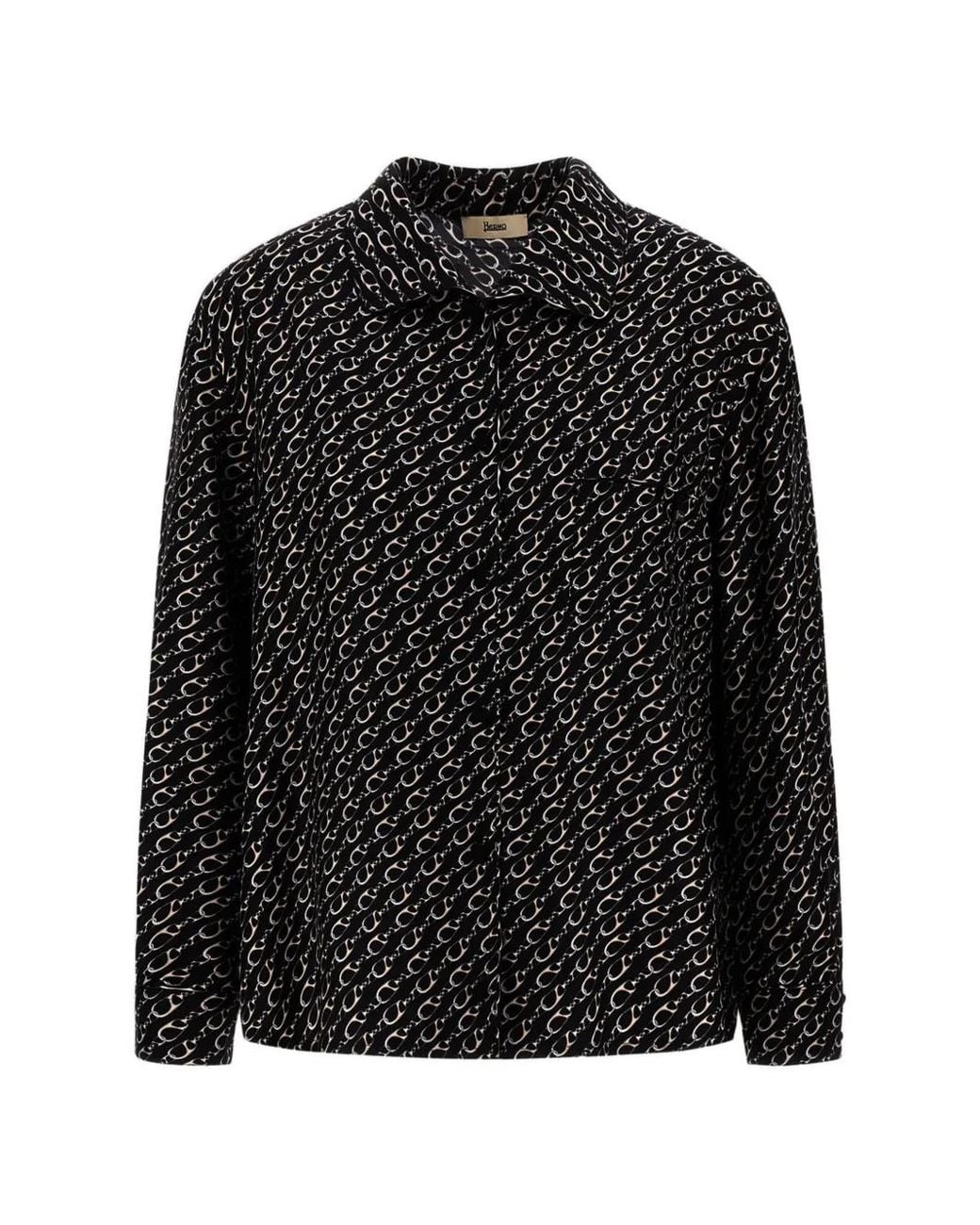 Herno Black Graphic-Print Silk Shirt
