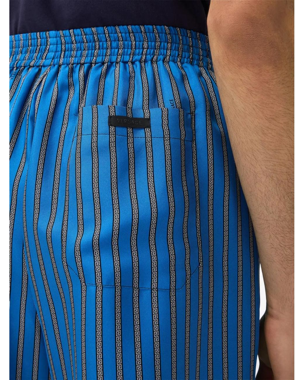 Versace Blue Printed Silk Twill Shorts for men