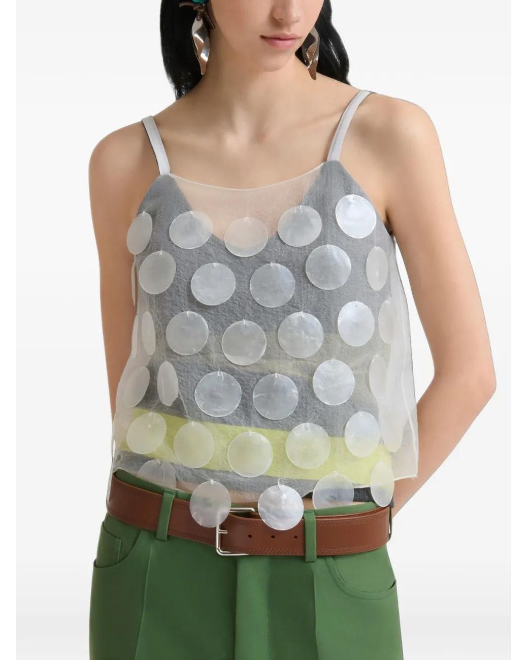 Marni Blue Mother-Of-Pearl Maxi-Sequin Top