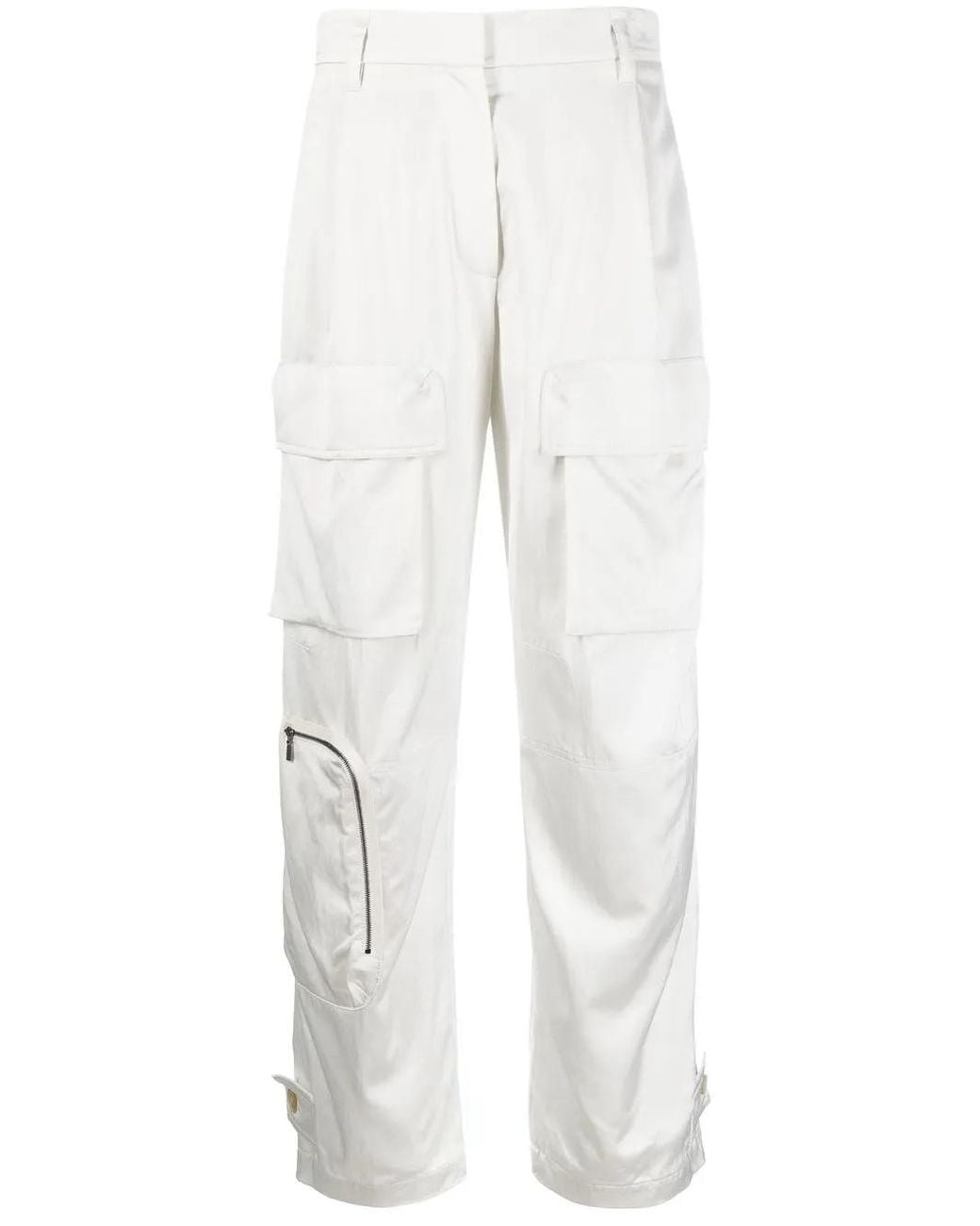 Brunello Cucinelli White Zip-Detail Straight-Leg Cargo Trousers
