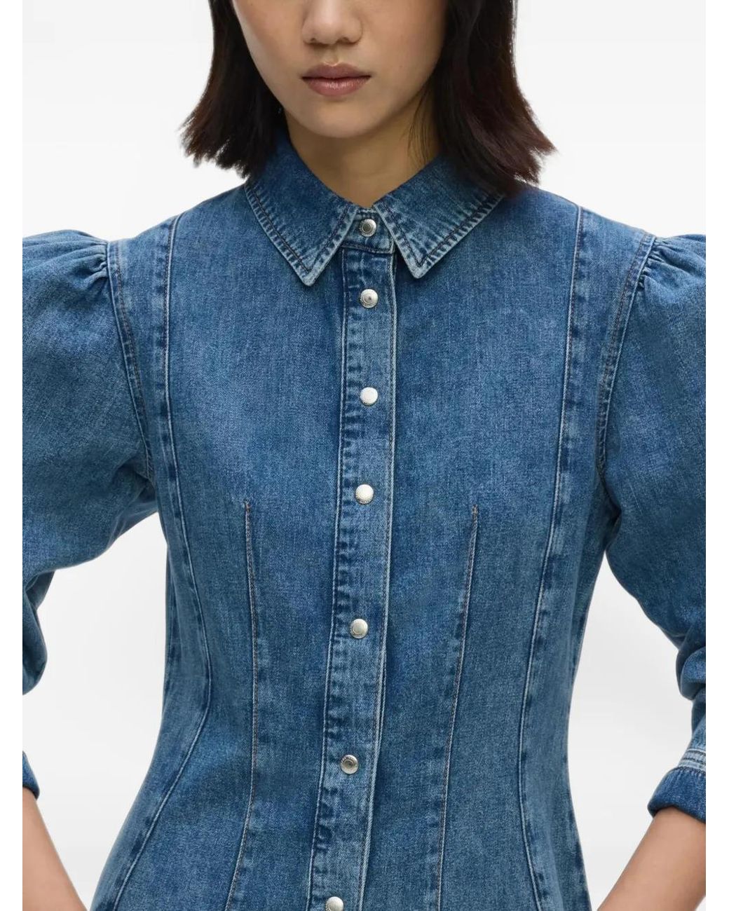 Karl Lagerfeld Blue Puff Sleeve Denim Dress