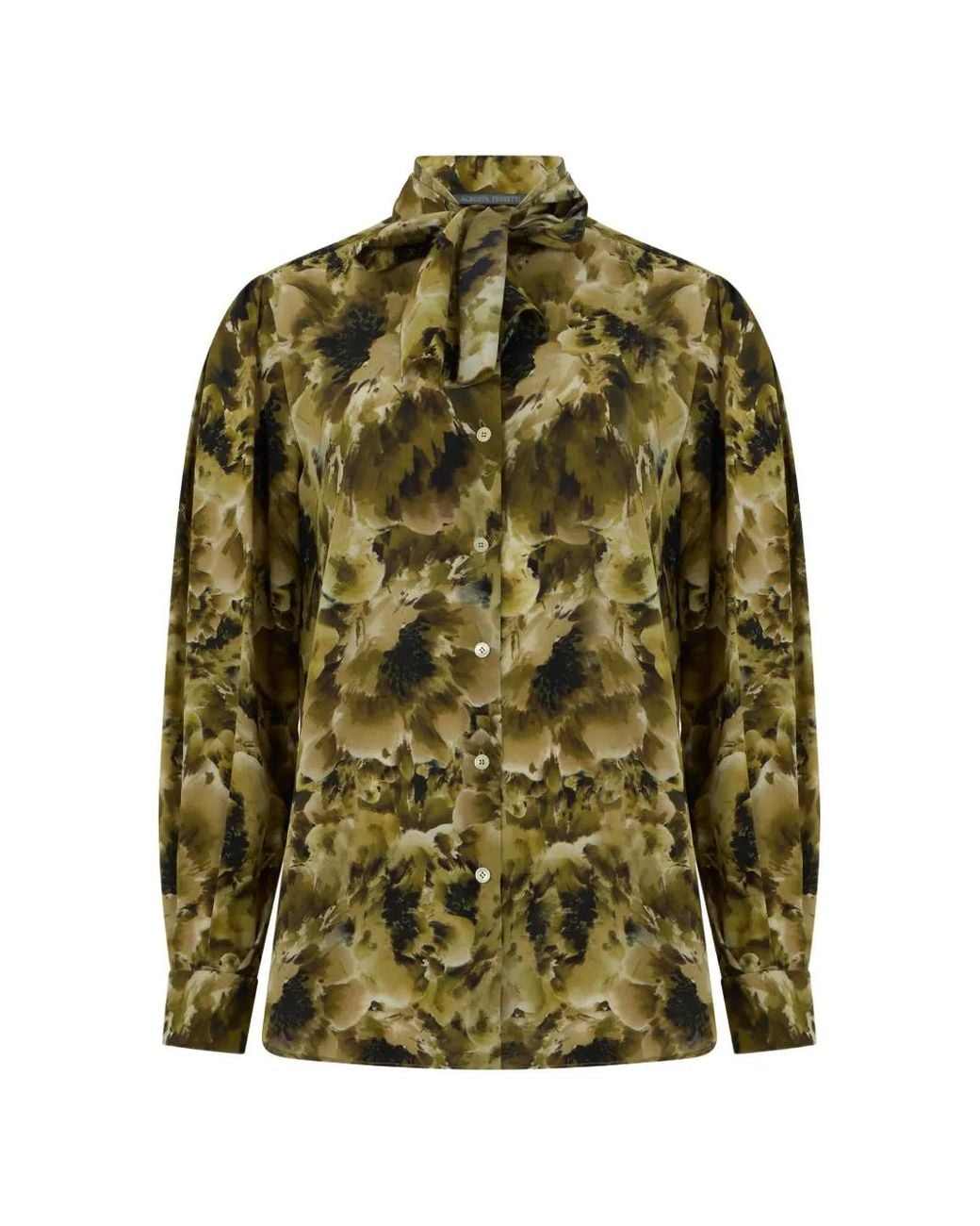Alberta Ferretti Green Abstract-Print Silk Shirt