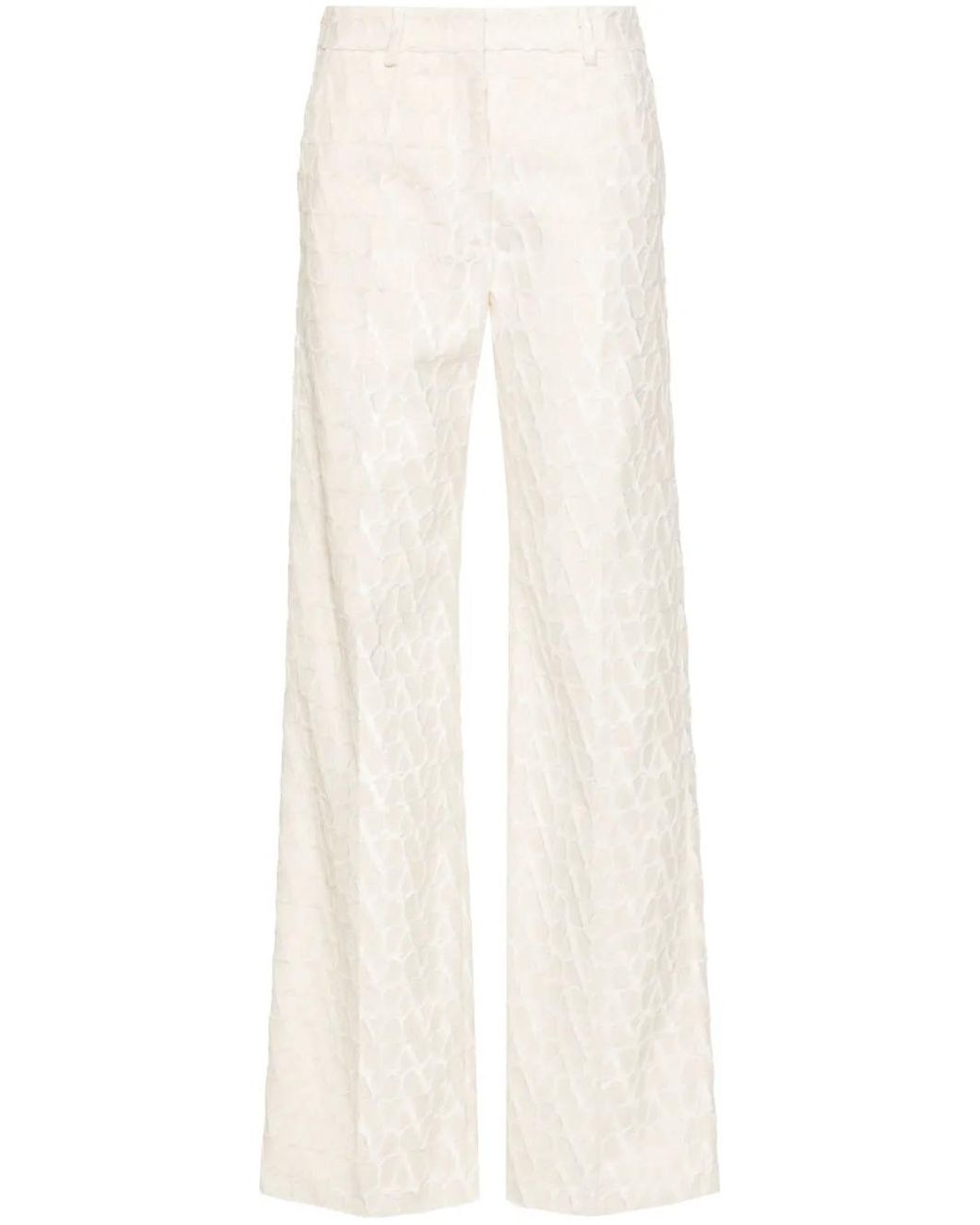 Valentino Garavani White Beige Toile Iconographe Flocked Tailored Trousers - Women's - Cotton/viscose/silk