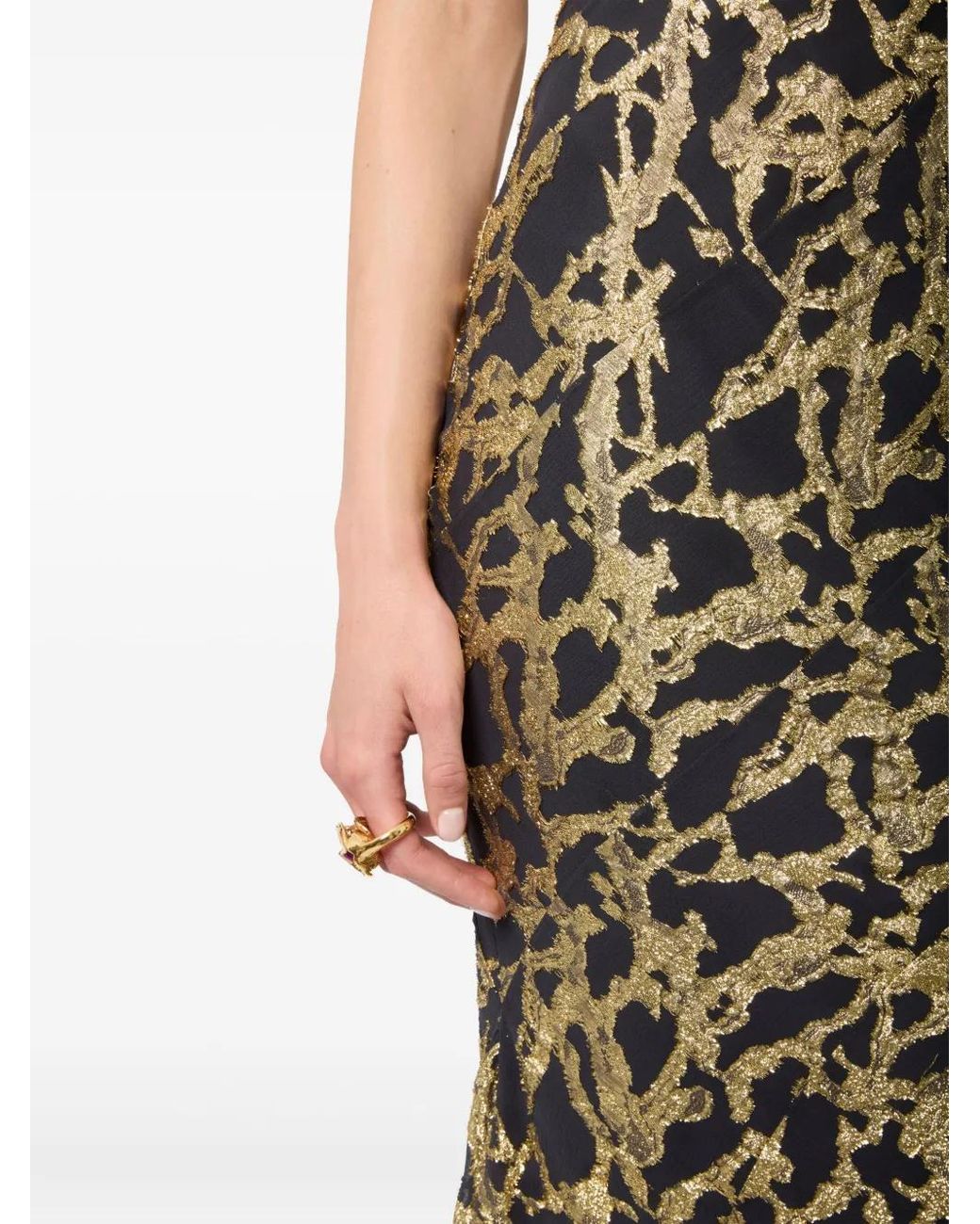 Nina Ricci Metallic Marbled-Motif Silk Maxi Dress