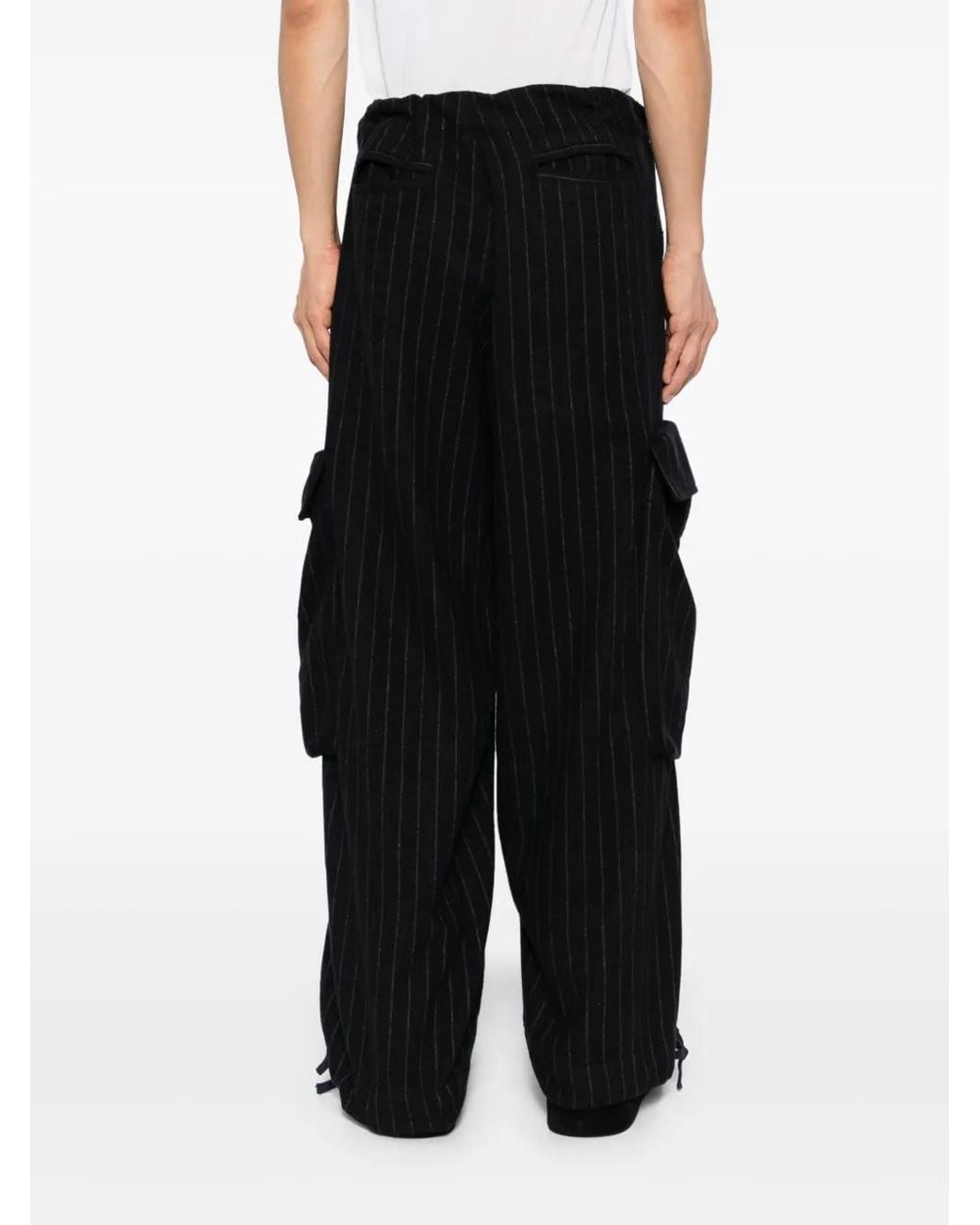 Greg Lauren Black Pinstriped Wide Trousers for men