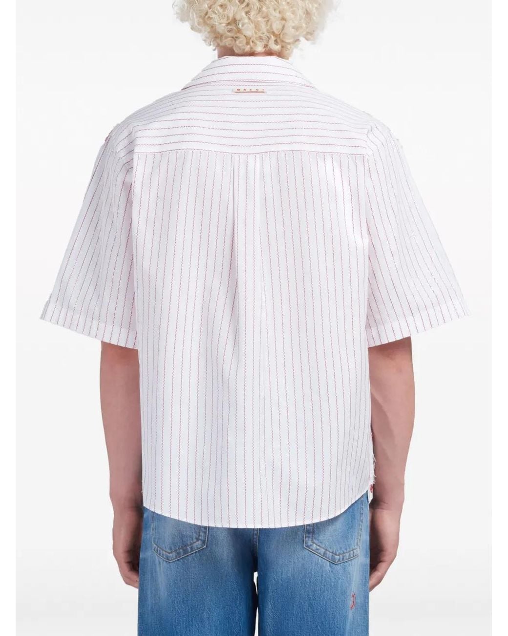 Marni Blue Short-Sleeved Mix Printed Panelled Shirt for men