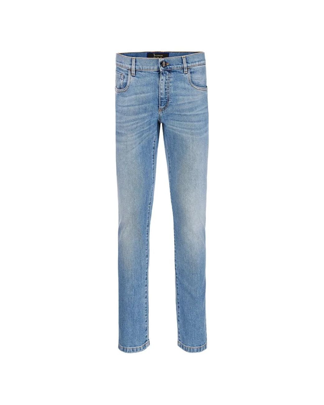 Billionaire Blue Leather-Patch Straight Jeans for men