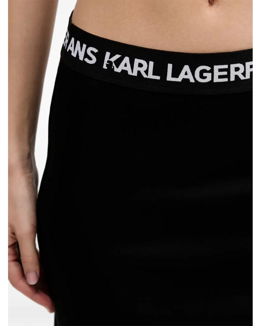 Karl Lagerfeld Black Logo-Waistband Draped Mini Skirt